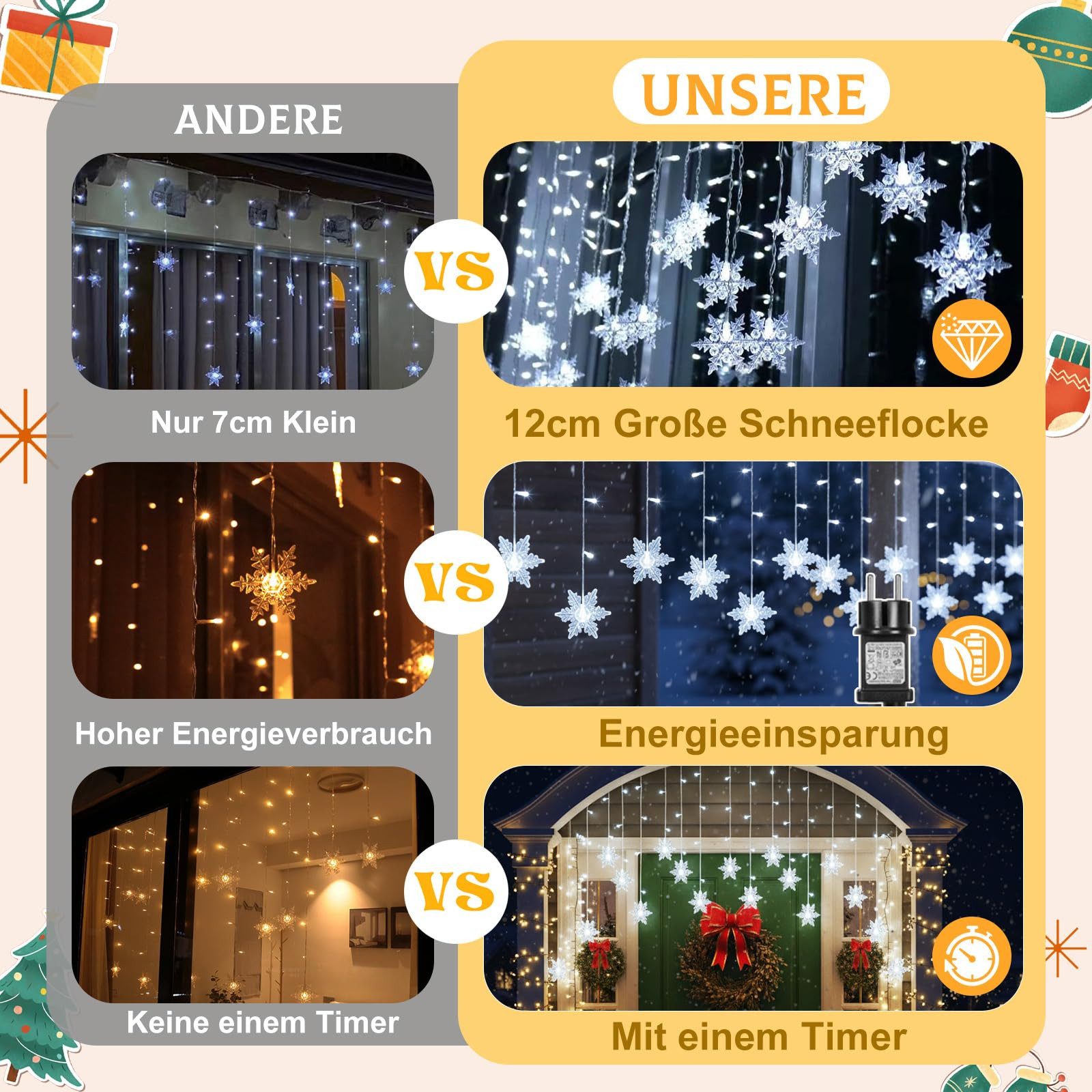 SERBASIC LED-Lichterkette Innen, LED Schneeflocke Lichtervorhang, Weihnacht günstig online kaufen