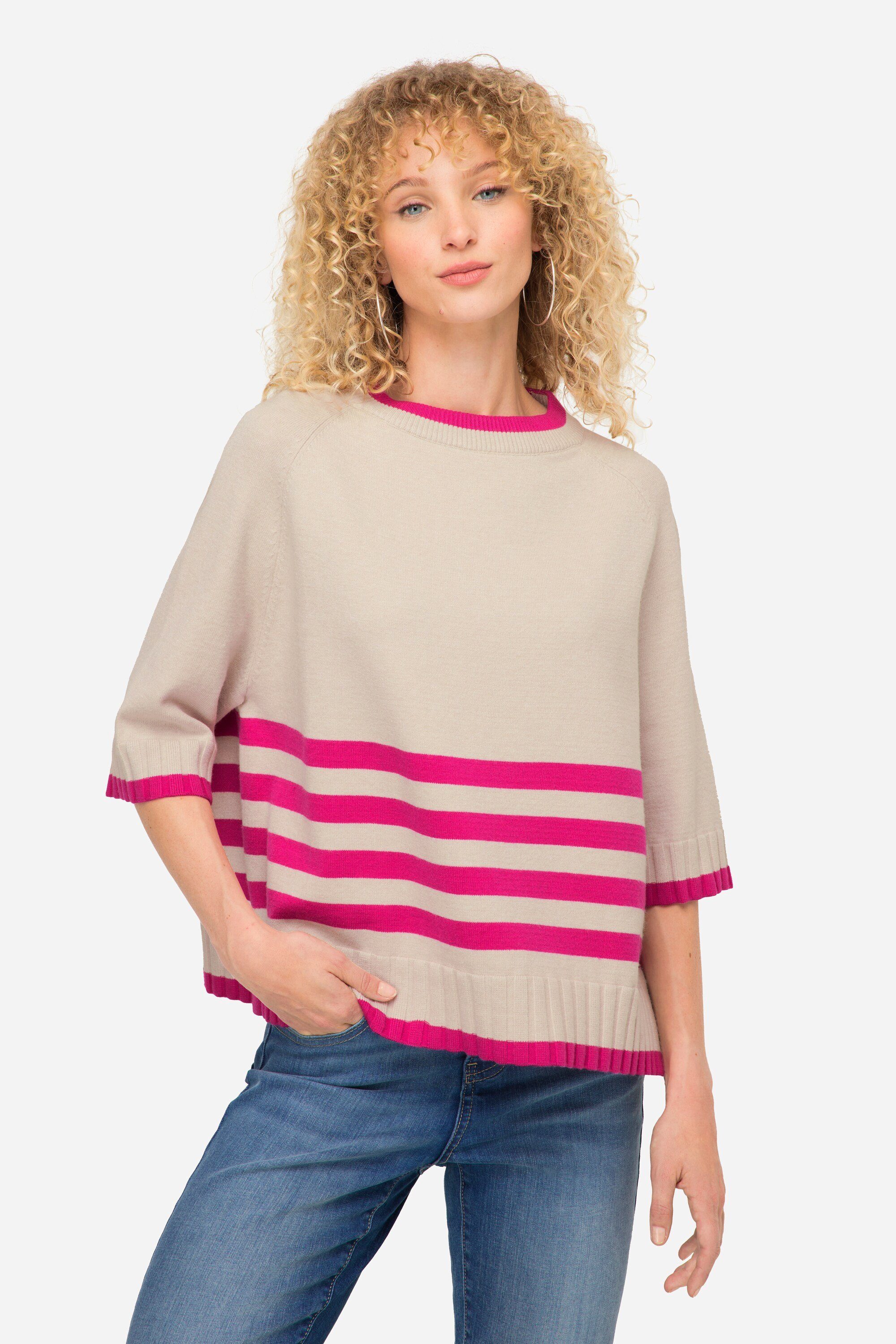 Laurasøn Strickpullover Pullover Stehkragen 3/4-Ärmel Ringel günstig online kaufen
