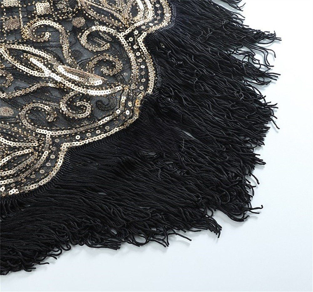 Frauen, für 1920er-Jahre der Dekorative Stola 20er Gatsby-Party-Kostüm Schwarz Frauen Quasten Schal (1-St), Pailletten-Schal, für Schal Jahre