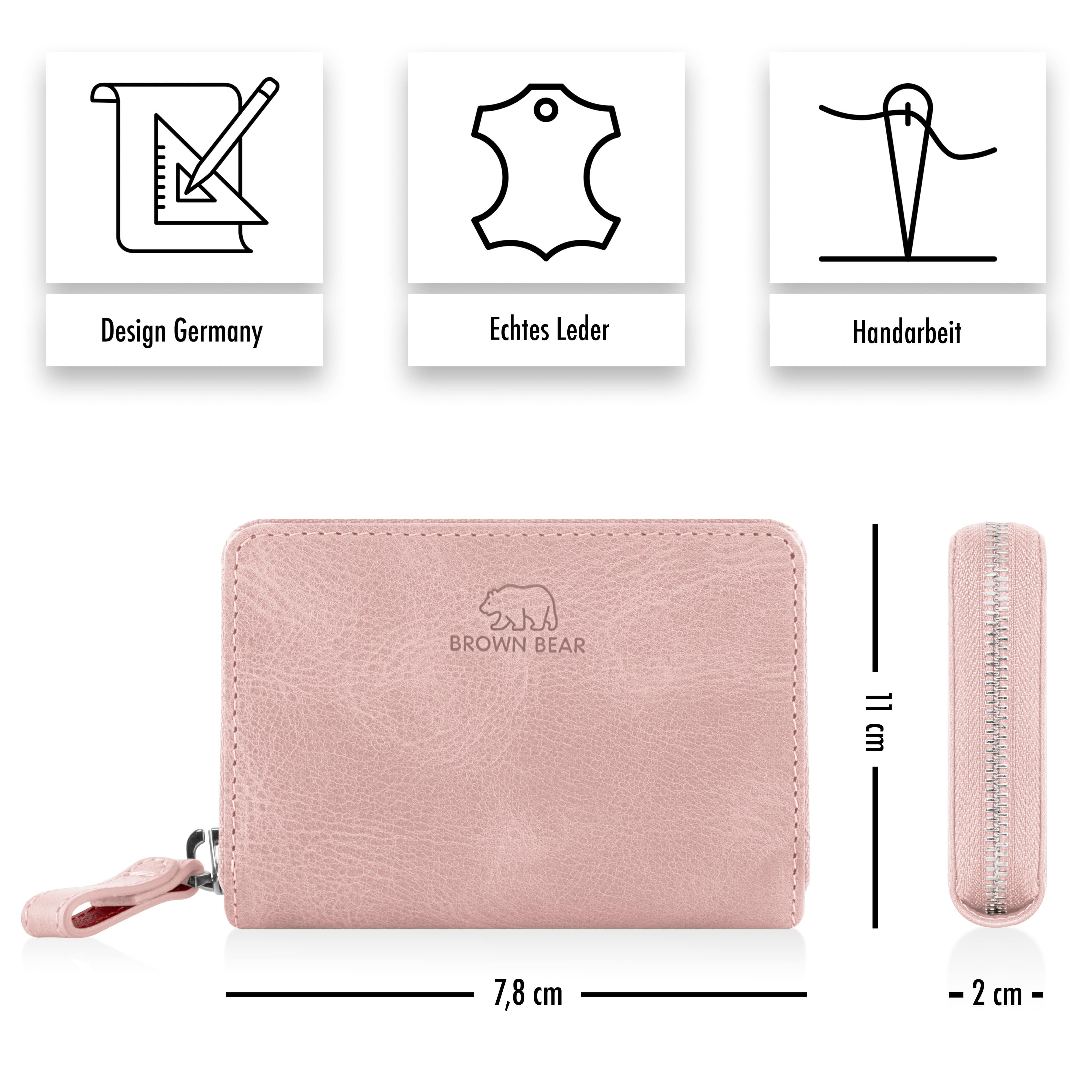 Brown Bear Geldbörse Slim Kai mit umlaufendem Reißverschluss, mit RFID-Schutz und 4 Kartenfächern Farbe Pink-Vintage