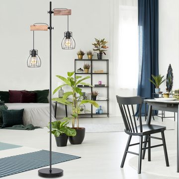 etc-shop Stehlampe, Leuchtmittel nicht inklusive, Vintage Steh Lampe Käfig Design Wohn Zimmer Holz Stand Leuchte