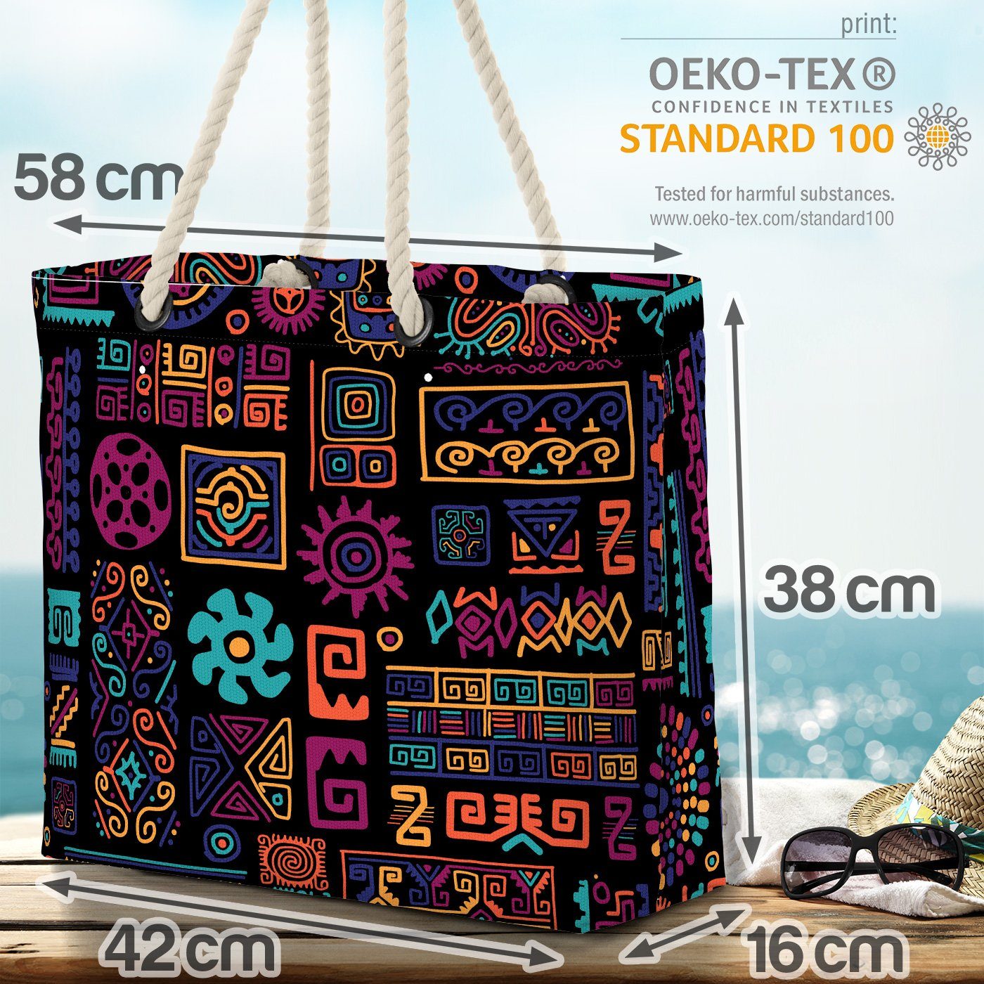 (1-tlg), ethnisch Muster VOID Beach Ethnisches mexikanisch Strandtasche afrikanisch Bag griechisch ornamen