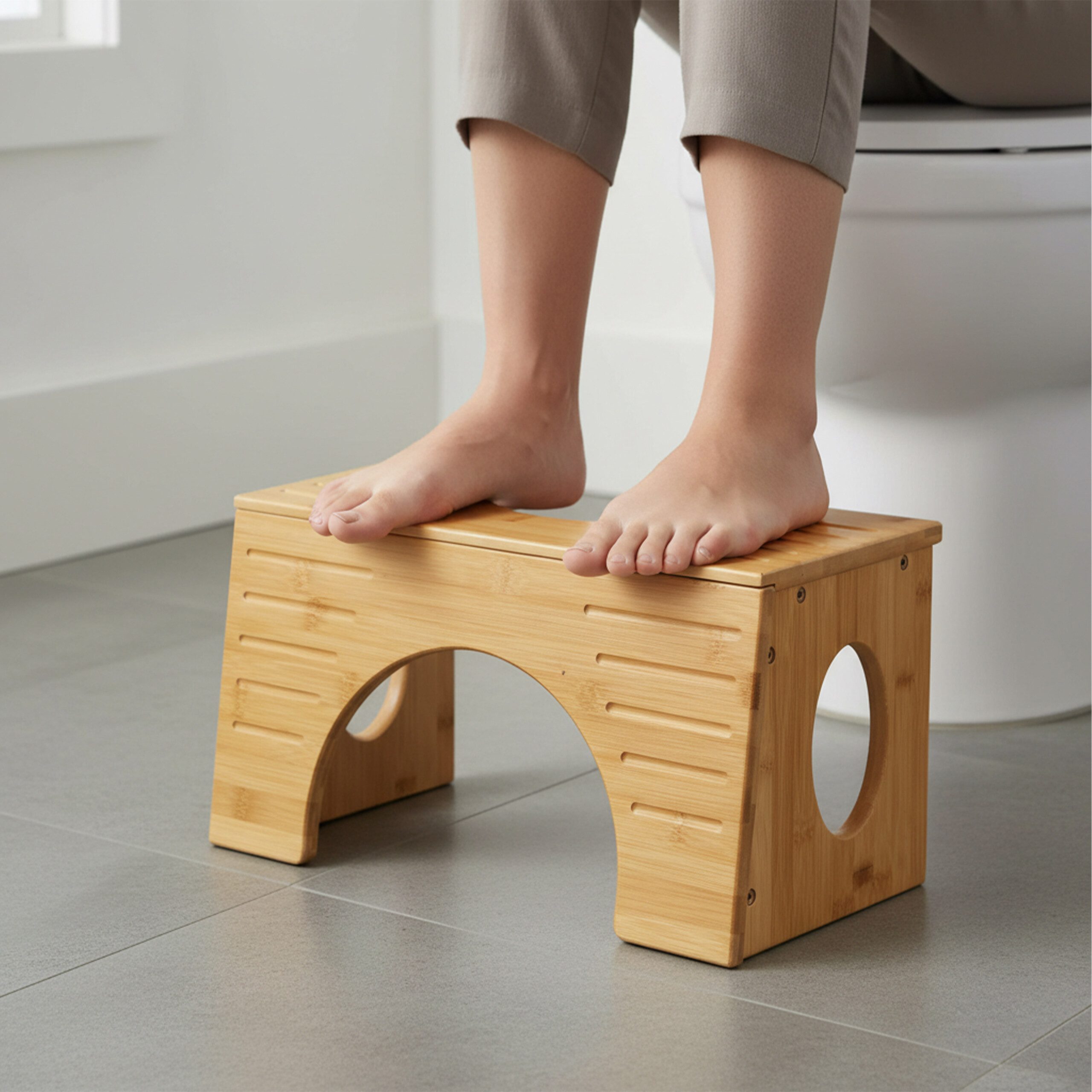 relaxdays Fußhocker Toilettenhocker aus Bambus