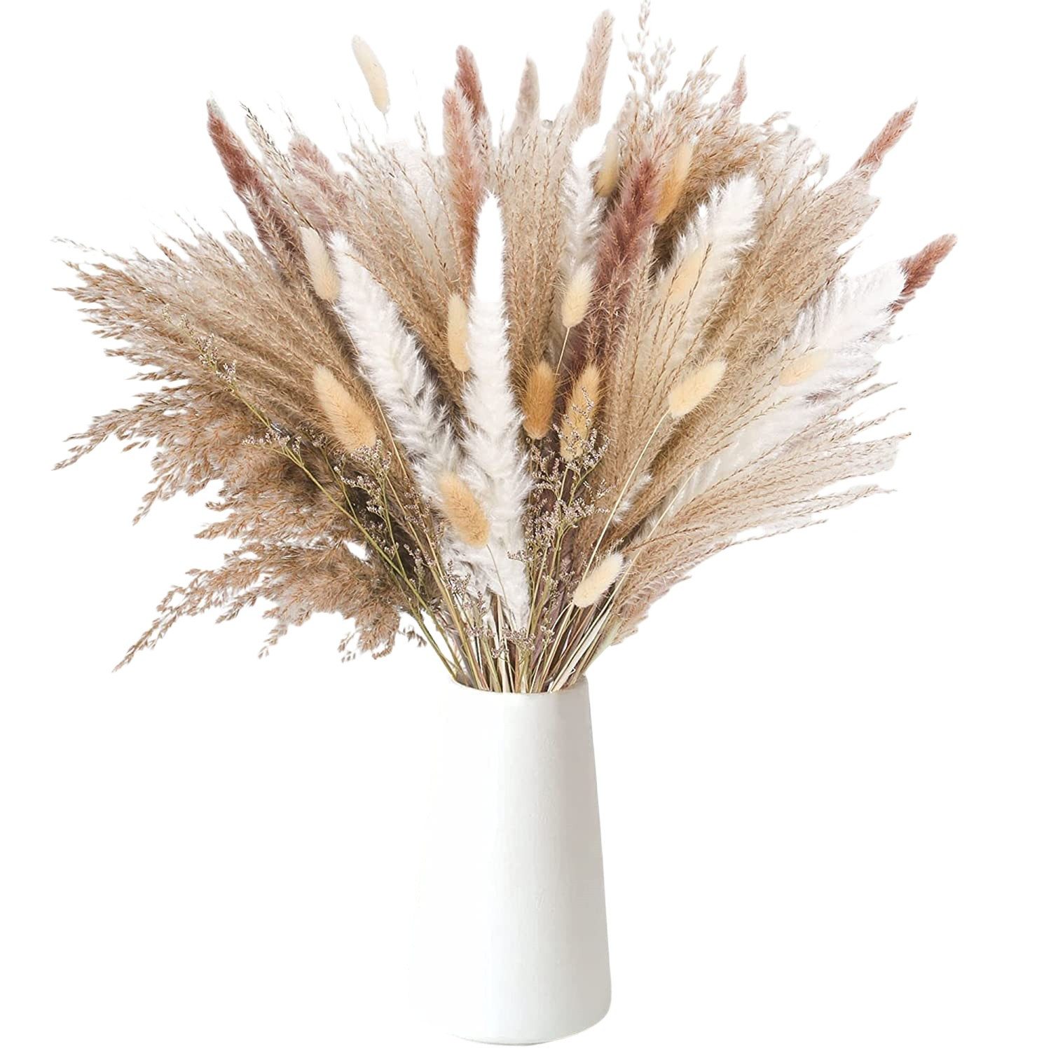 Trockenblume Pampasgras Getrocknet- 85 Stück Natürliche Getrocknete Deko,Boho Deko, Agger, für Hochzeit Blumen Arrangements Heim Decor