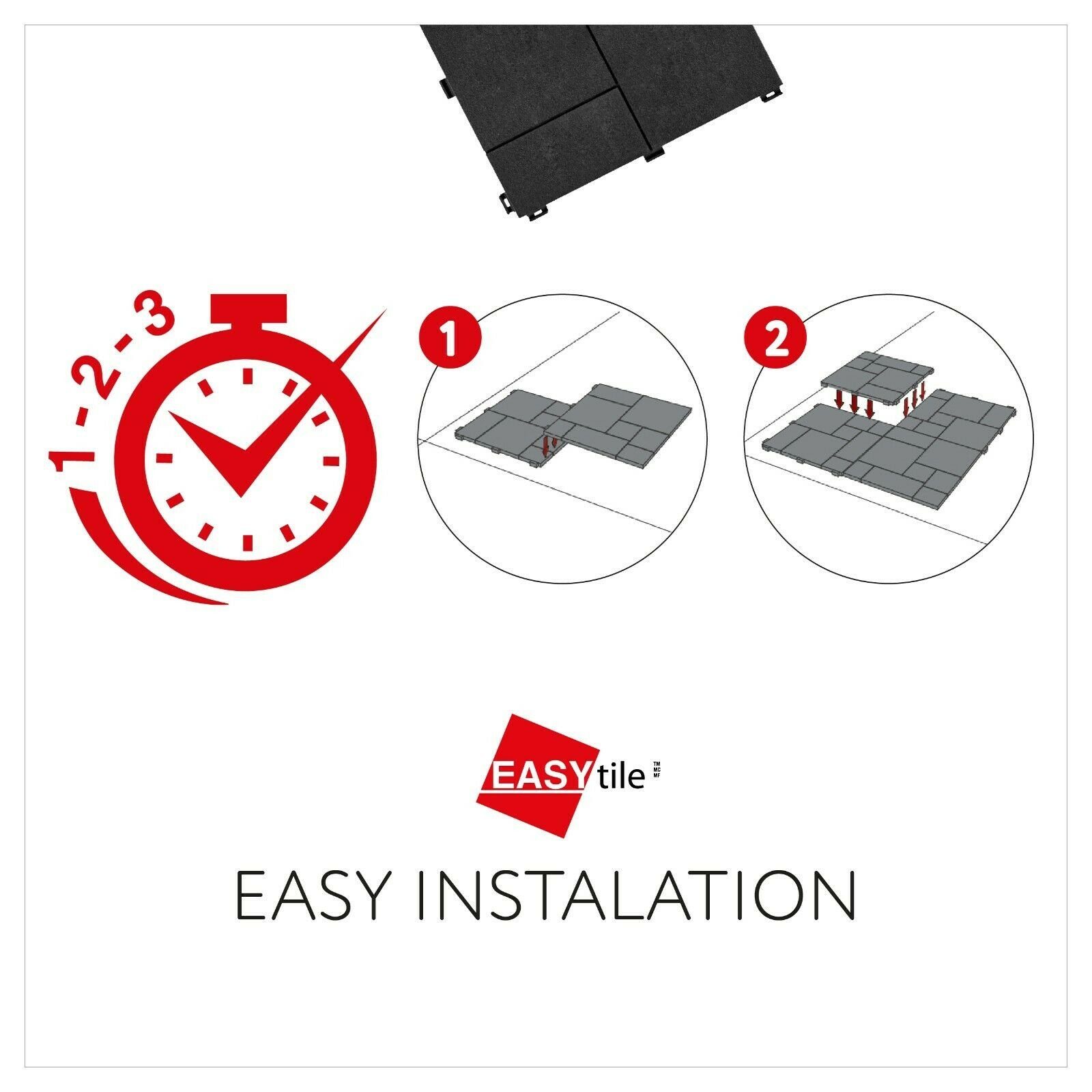 nm_trade Mosaikfliesen Klickfliese Balkonfliesen Terrassen Bodenbelag 6 Stück, Frostbeständig Komplettbausatz Rutschfeste Schwarz