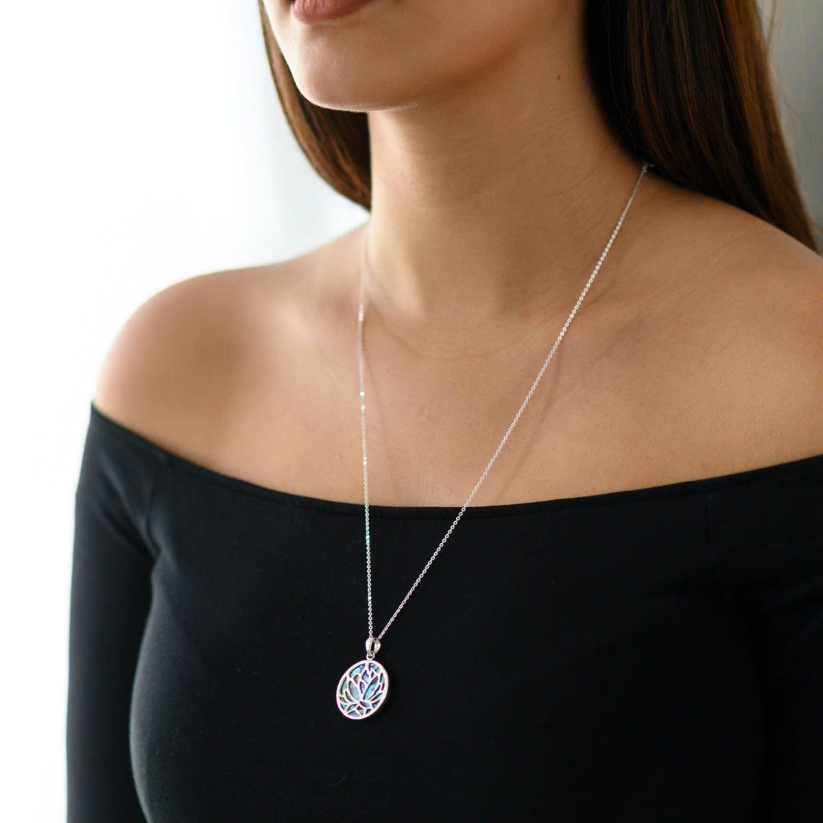 Materia Kettenanhänger Lotus / Lotusblüte Perlmutt KA-42-Grün, aus 925 Ster günstig online kaufen