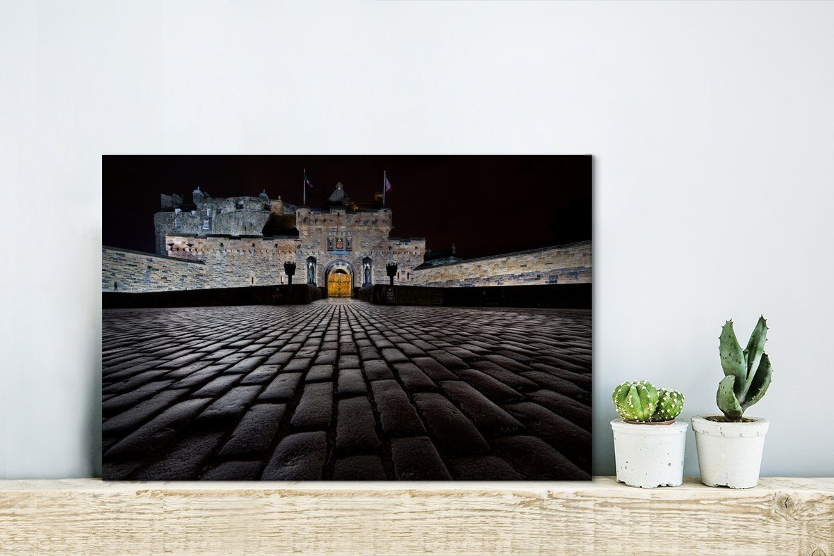 Castle in St), Wandbild 30x20 Eingang Leinwandbilder, bei Edinburgh cm OneMillionCanvasses® (1 zum Aufhängefertig, Wanddeko, Leinwandbild Schottland, Nacht
