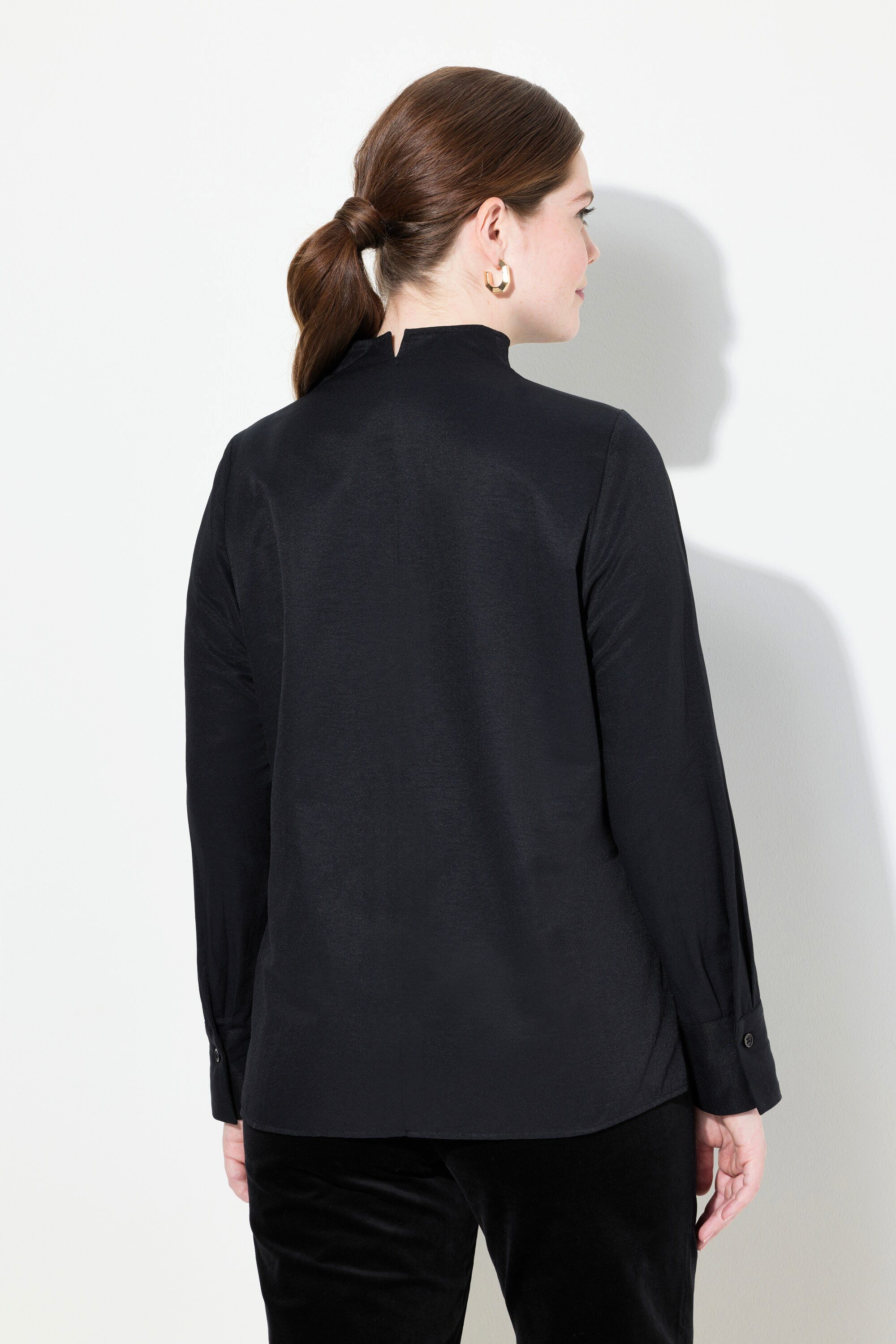 Ulla Popken Longbluse Bluse Oxford-Gewebe Kelchkragen Langarm