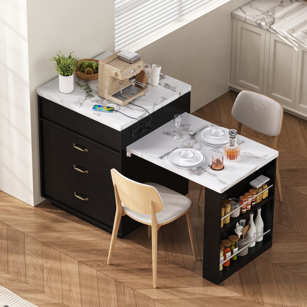 BBWL Kücheninsel mit Rollen Ausziehbarer Esstisch mit LED-Beleuchtung, Steckdosen, Kücheninsel, Sideboard und Bartisch – Bild 5 von 5