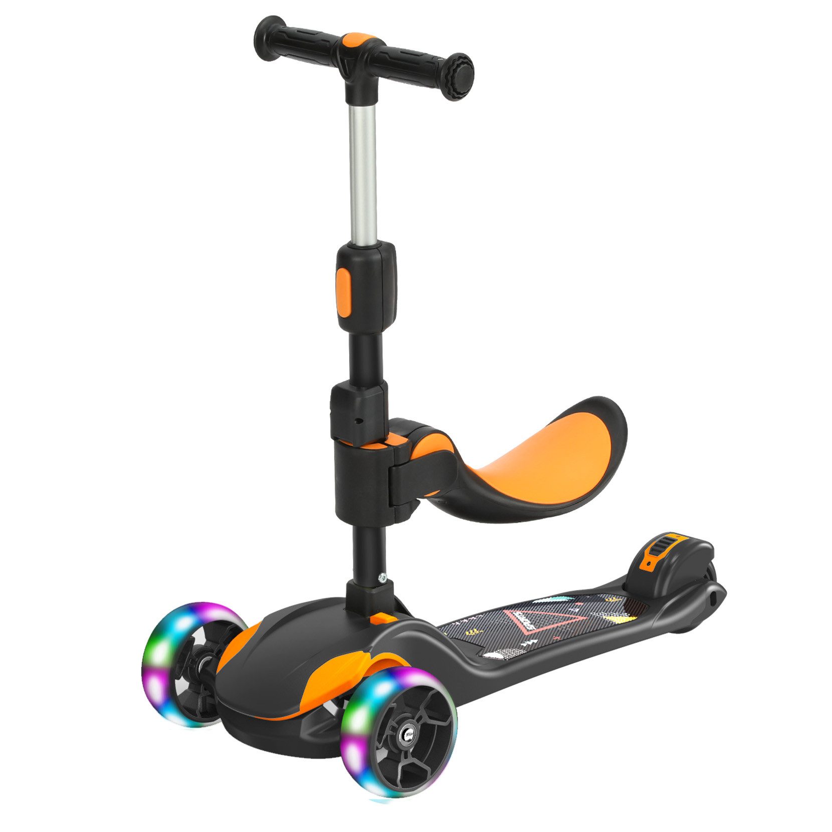 OUNUO Dreiradscooter Kinderroller mit Klappsitz, höhenverstellbar, mit LED, für 2 Jahre ab