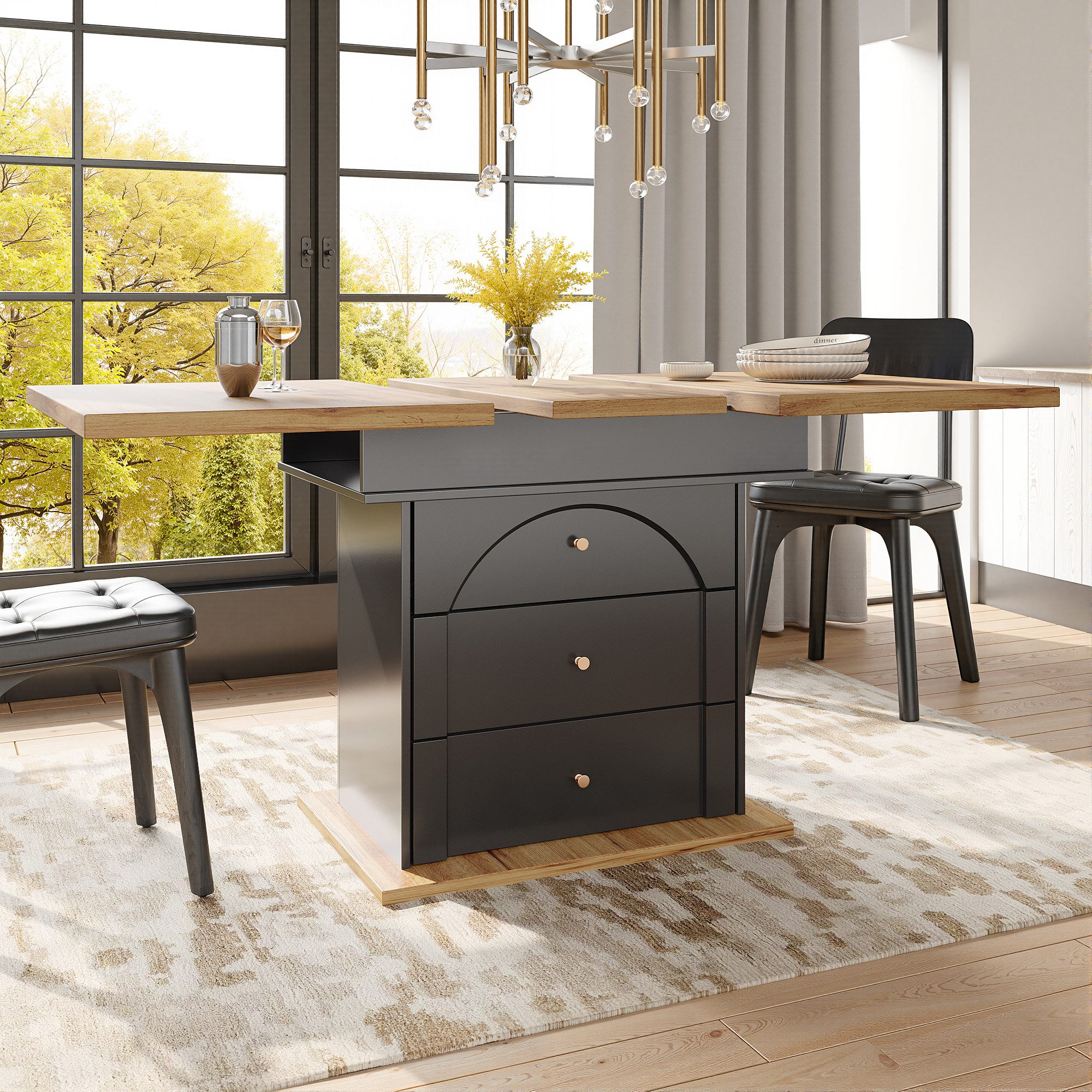 Flieks Esstisch ausziehbarer Tisch mit 2 Schubladen und 1 Türen (Tischplatt günstig online kaufen