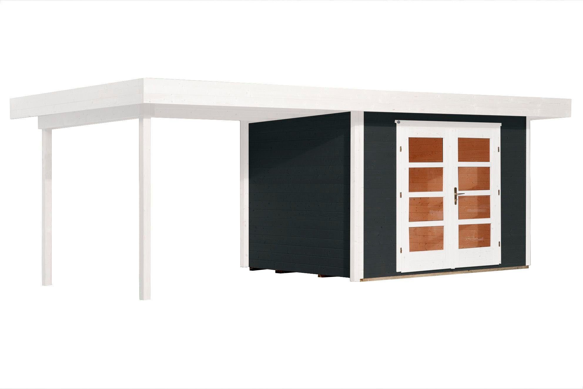 weka Gartenhaus 126 B Gr.1, anthrazit, 28 mm, Anbau ca. 300 cm, BxT: 645x316 cm