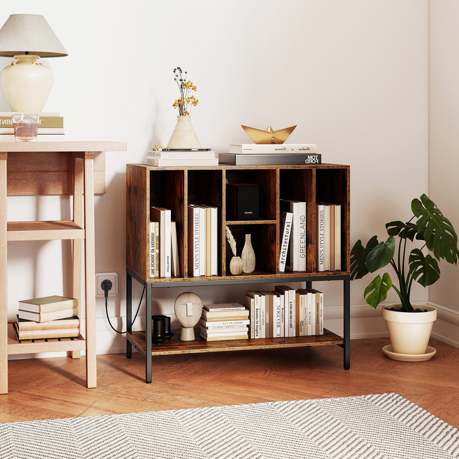 COSTWAY Sideboard, Plattenspielerständer mit Ladestation Beistellschrank günstig online kaufen