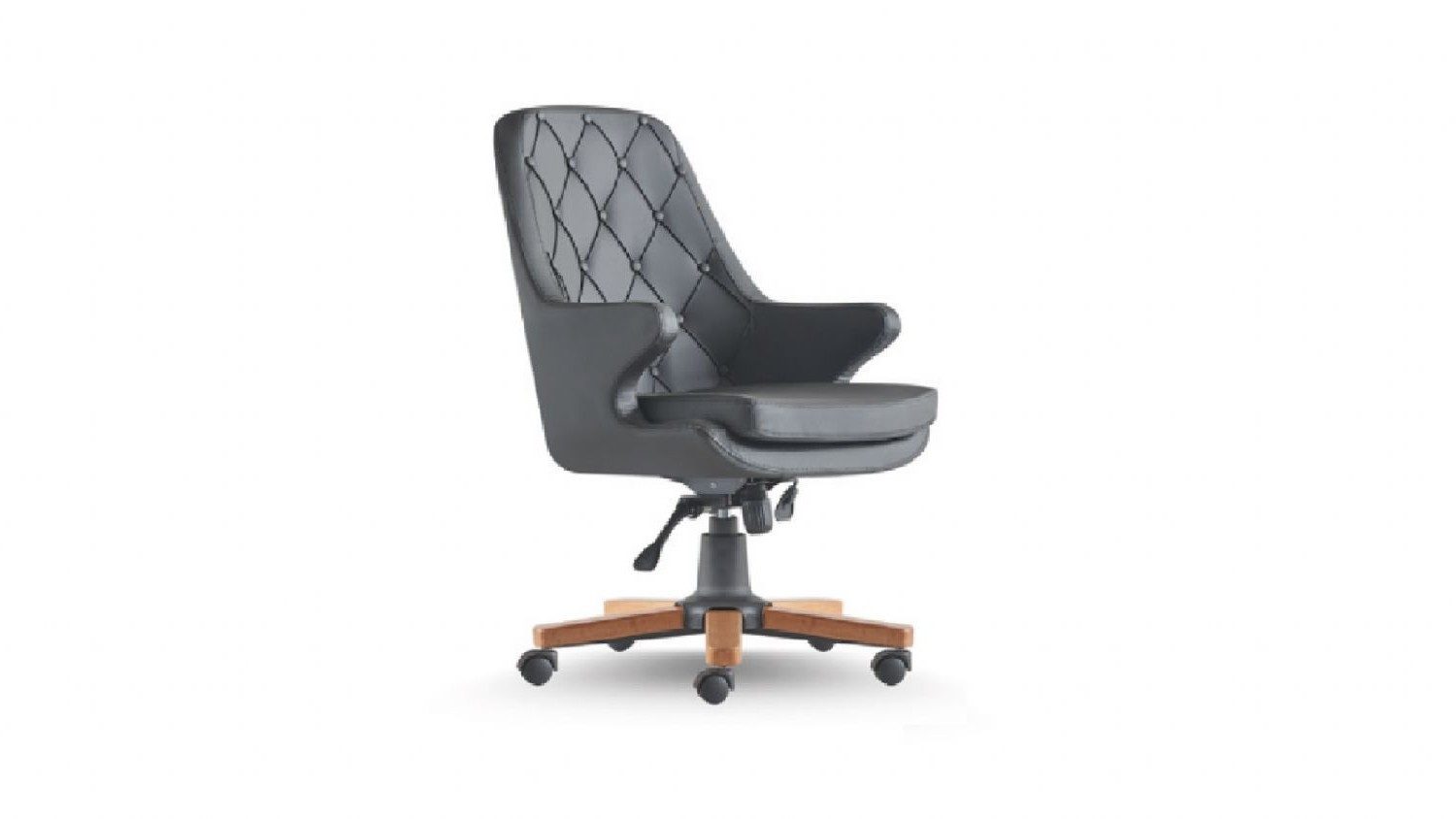 Xlmoebel Chefsessel Schwarzer Chesterfield Bürostuhl aus Leder mit Holzbeinen (1 St), Made in Europa
