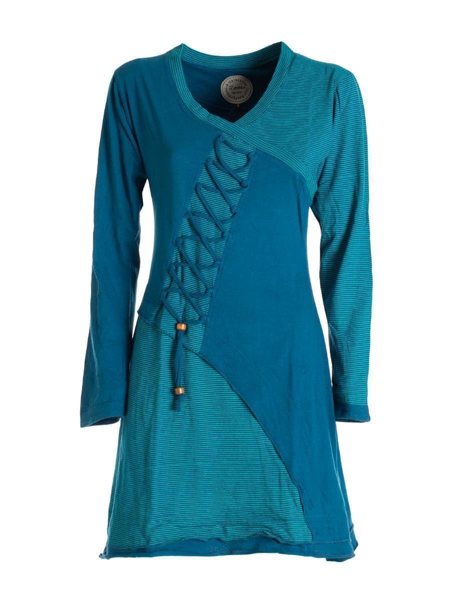 Vishes Jerseykleid Asymmetrisches Langarm Damen Baumwoll-Keid Shirt-Kleid Ethno, Elfen Style, Sweat-Kleid
