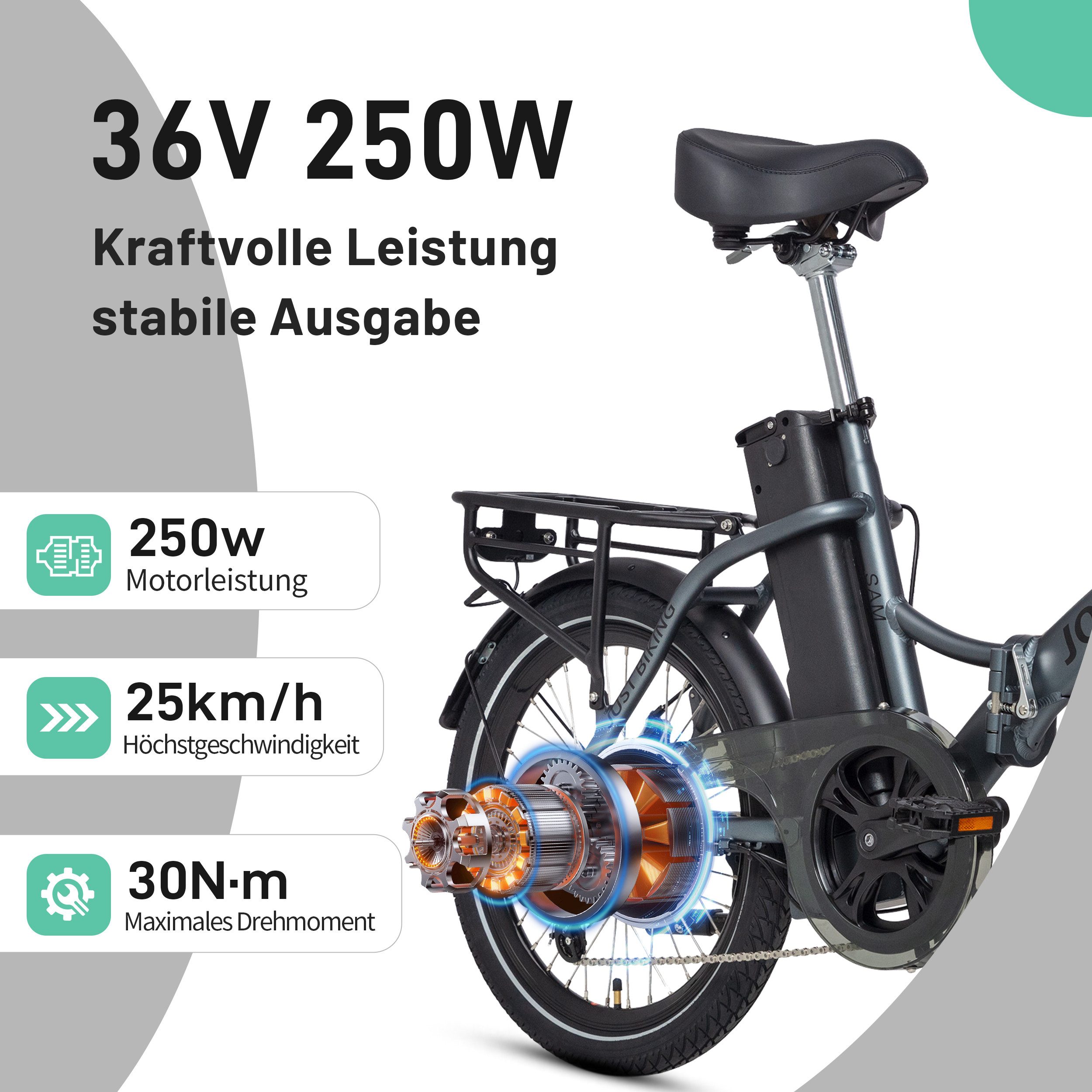 JOBOBIKE E-Bike Klapprad 20x2,125" Damen u. Herren, Citybike Sam, 468Wh, Pedelec, 60-110km, 7 Gang Shimano, Kettenschaltung, Heckmotor, 468 Wh, (mit Akku-Schlüssel, 5 Stufen), Faltbares Citybike - kompakt, stark & alltagstauglich