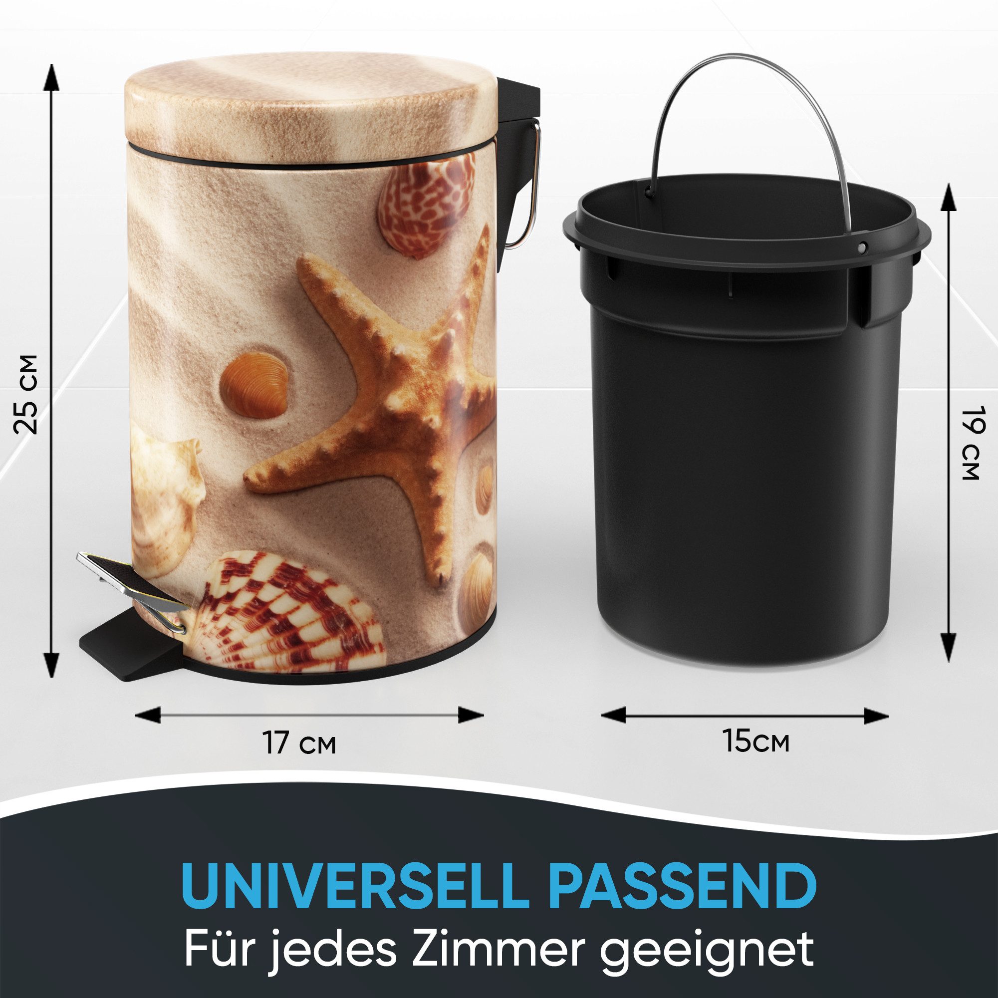Sanilo Kosmetikeimer mit Motiv, viele schöne Bad Mülleimer zur Auswahl, 3 Liter, Abfalleimer mit Absenkautomatik & Innenbehälter
