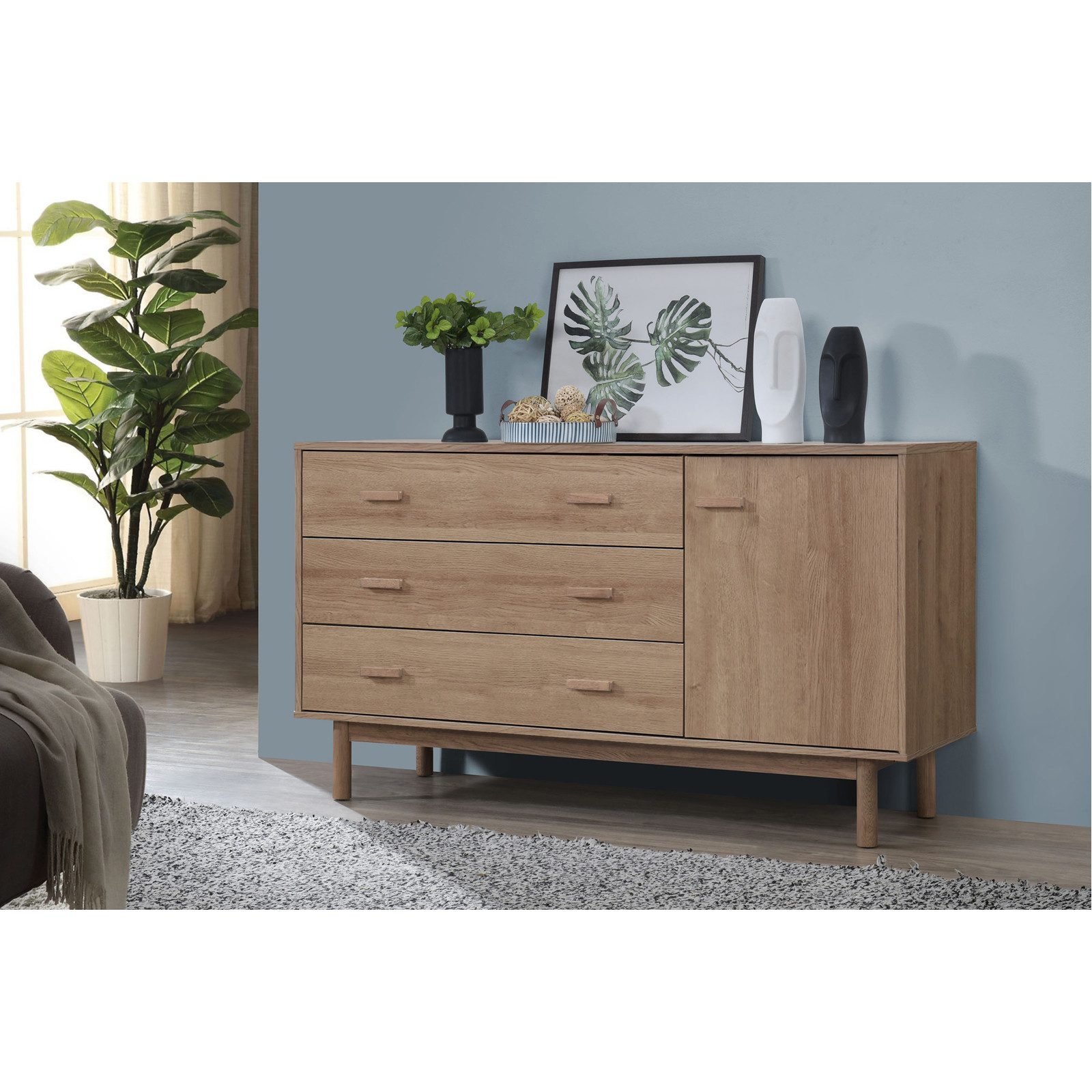 loft24 Sideboard Mason, Anrichte, 3 Schubladen, 1 Tür, MDF, Holzoptik, Breite 144 cm