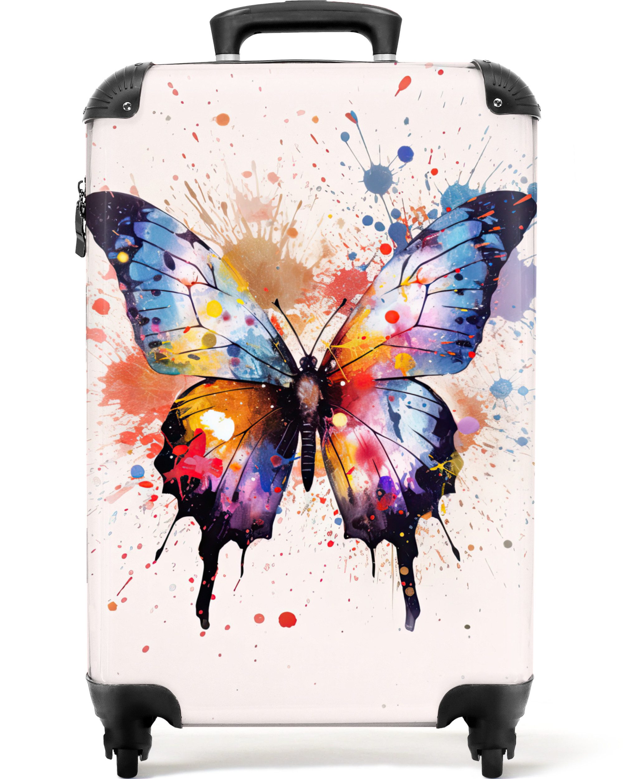 NoBoringSuitcases.com© Kinderkoffer Schmetterling - Wasserfarben - Design - Tiere 55x35x20cm, 4 Rollen, Reisetasche mit Rollen, Koffer Handgepäck Flugzeug