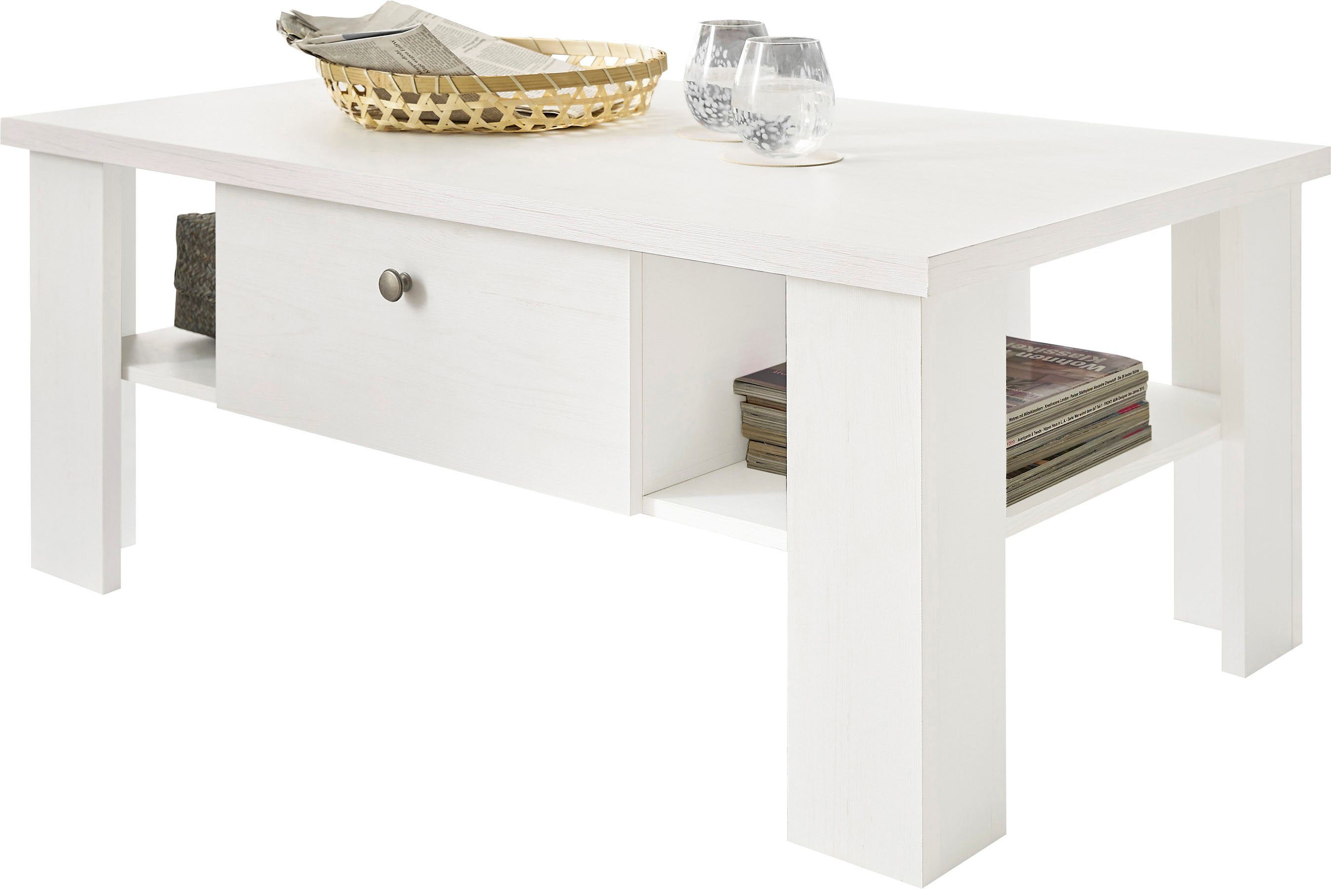 Home affaire Couchtisch RAVENNA, im zeitlosen Landhausstil, Breite 107 cm, Griffe aus Metall