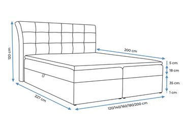 Furnix Boxspringbett DOLOREZ 120/140/160/180x200 mit tiefem Bettkasten und Topper, Taschenfederkern-Matratze H3, vollständig gepolstert