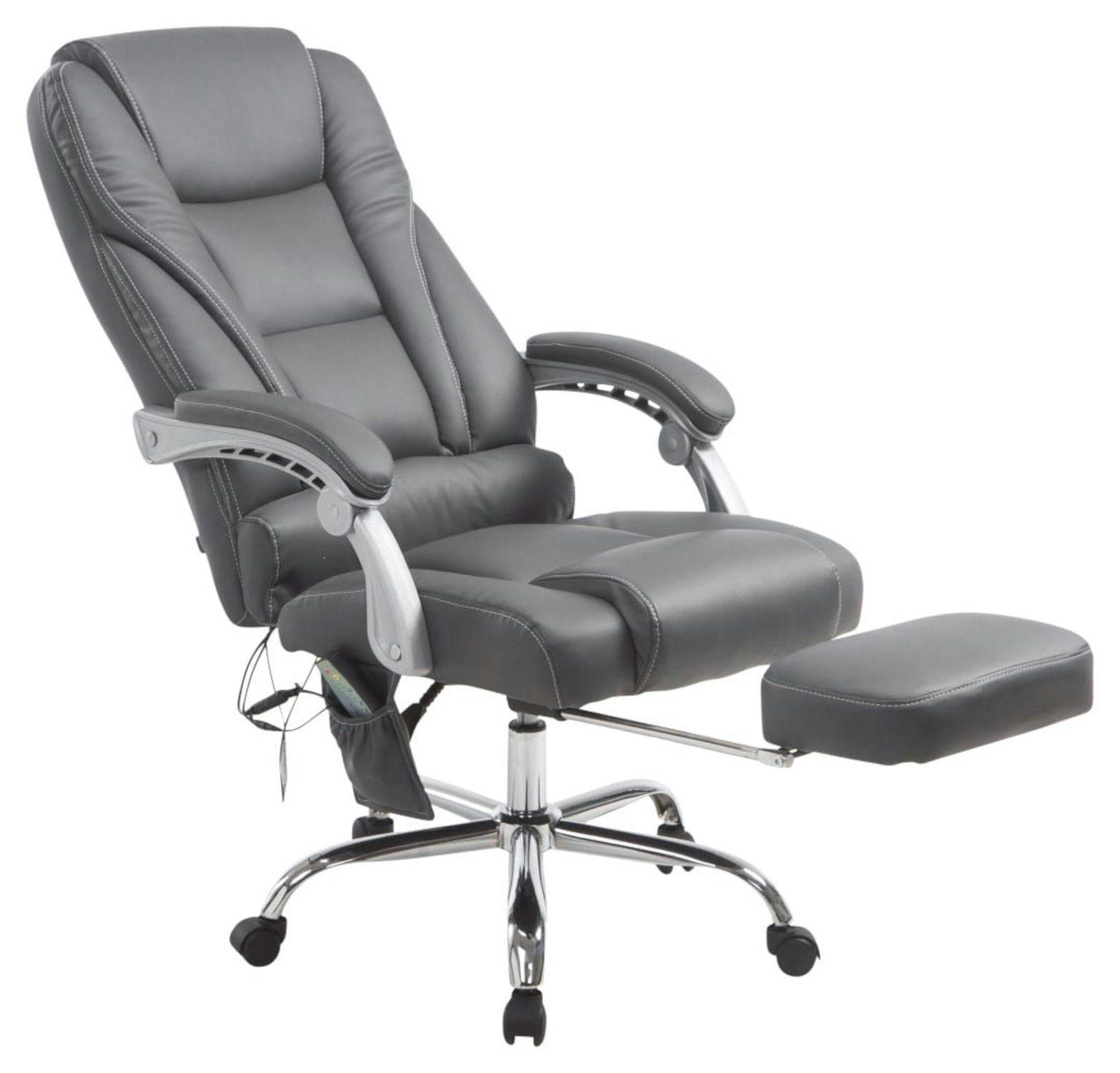 Sitzfläche: - Massagefunktion TPFLiving Kunstleder Pacira Bürostuhl Chefsessel, 360° XXL), (Schreibtischstuhl, Drehstuhl, chrom höhenverstellbar Gestell: Bürostuhl drehbar grau und mit Metall -