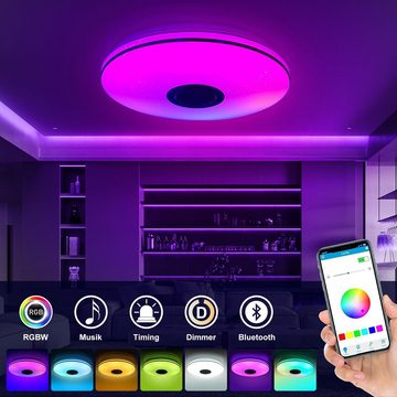 LETGOSPT Deckenleuchte LED Deckenlampe RGB Bluetooth Lautsprecher Fernbedienung APP-Steuerung, LED fest integriert, Tageslichtweiß, RGB, Ø 30cm, Farbwechsel, dimmbar, für Badezimmer Schlafzimmer Wohnzimmer