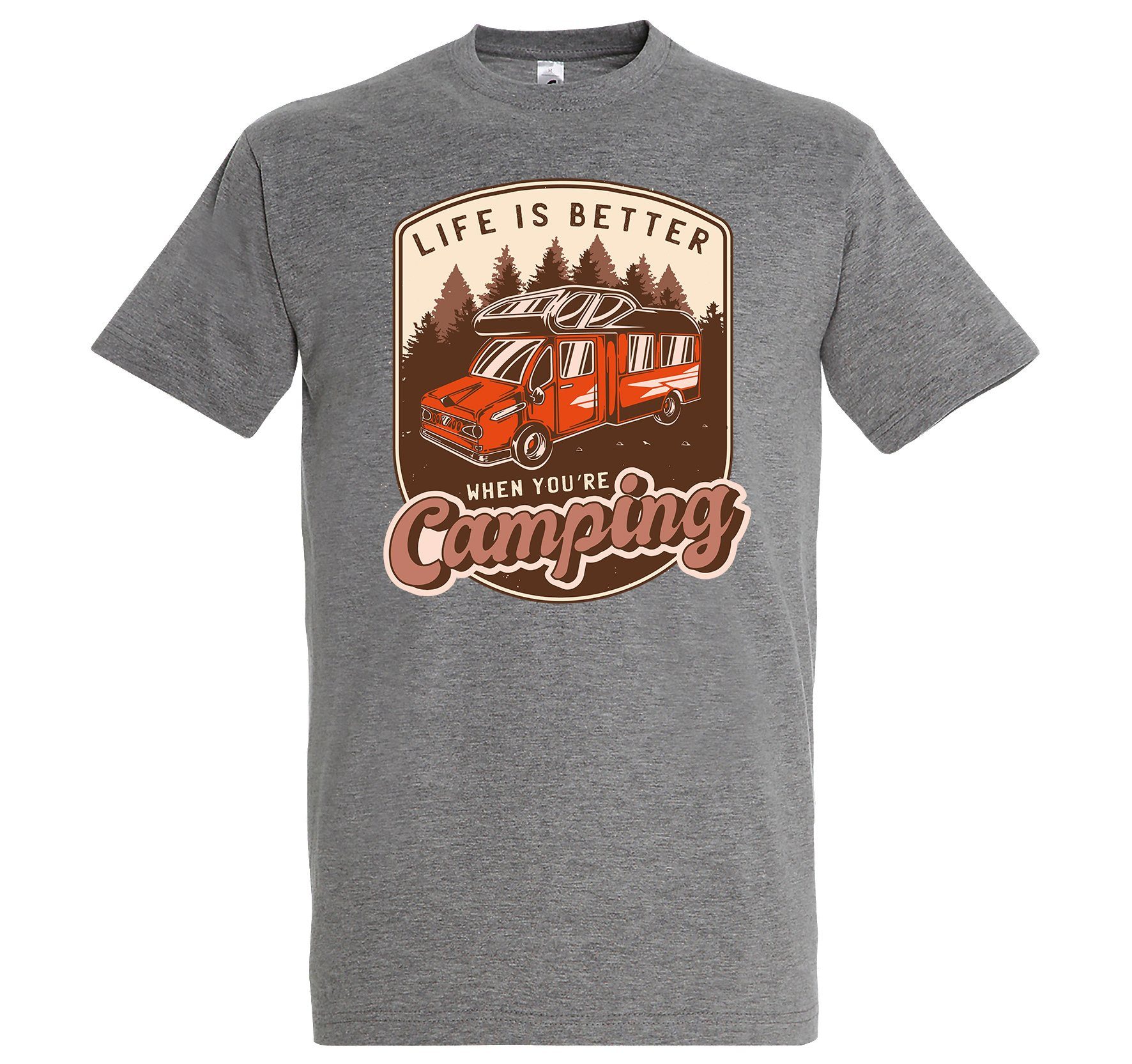Youth Designz T-Shirt Life Is Better When You´re Camping Herren Shirt mit lustigem Frontprint Grau