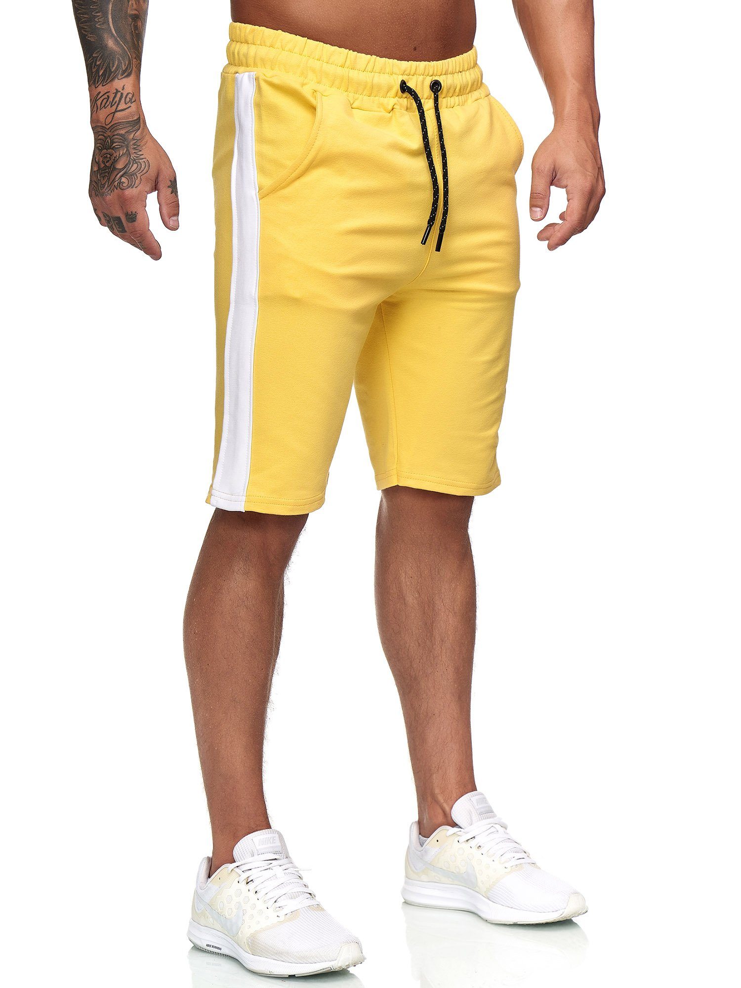 (Kurze OneRedox Casual Shorts im Hose 1-tlg., 1400+1407C Sweatpants, Weiss Fitness Bermudas Freizeit Design) modischem 1400 Gelb