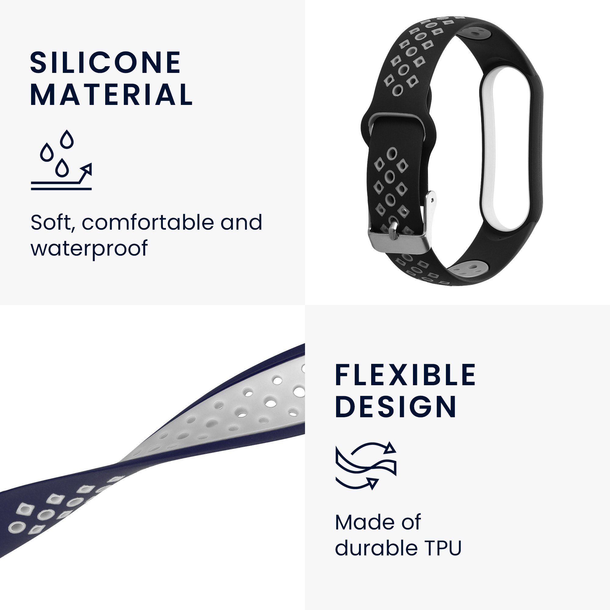 kwmobile 2x Uhrenarmband für Xiaomi Mi Smart Band 6/Mi Band 6/Band 5 Armband Smartwatch, 2-tlg., Fitnesstracker Band Set aus TPU Silikon - Ersatzarmband Smartwatch