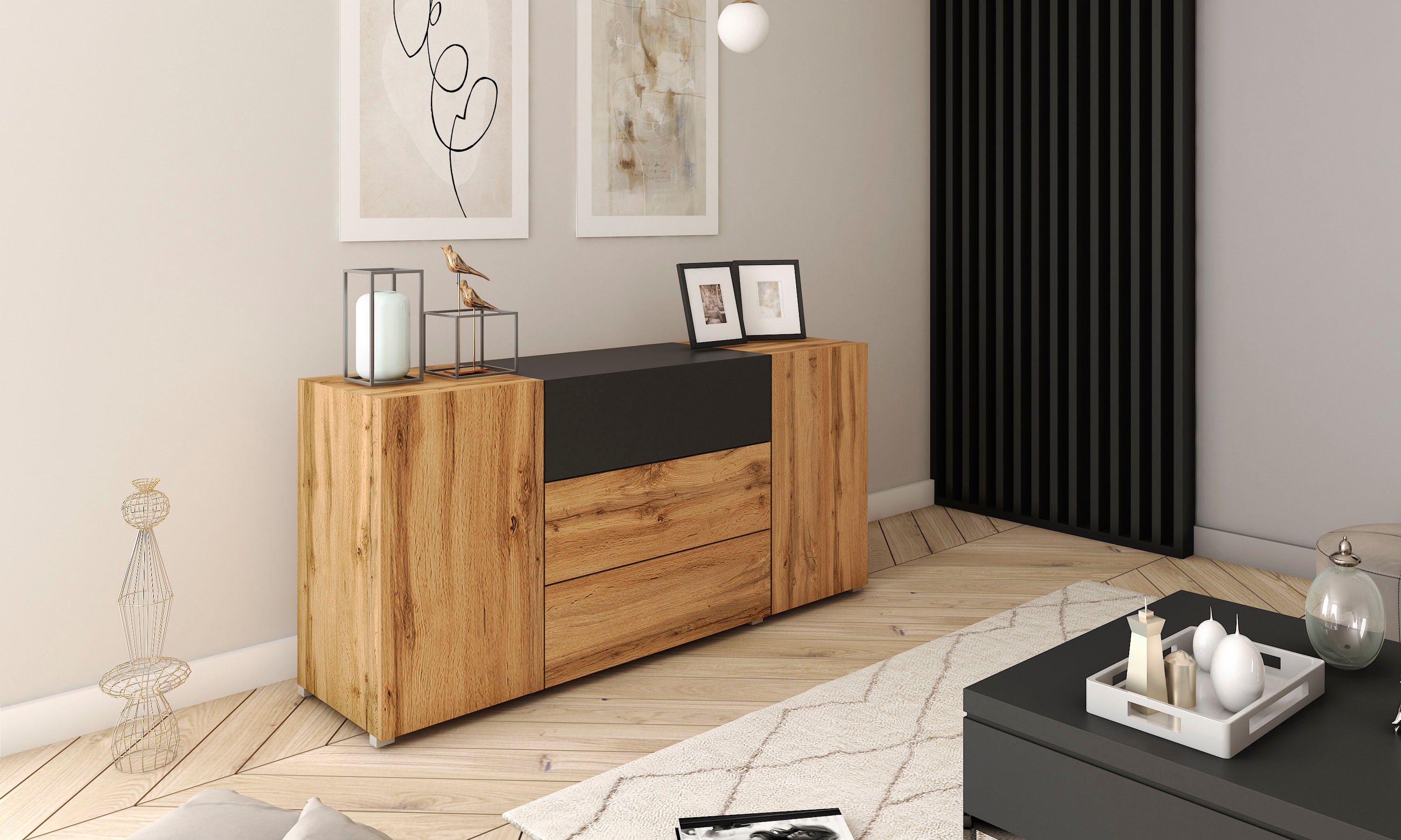 INOSIGN Sideboard BERLIN, Moderne grifflose Kommode Breite 150 cm, 4 Schubk günstig online kaufen