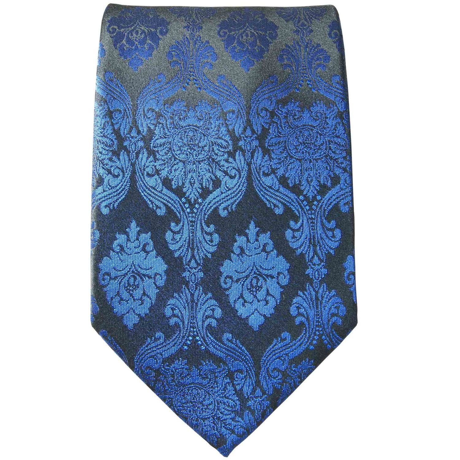 Paul Malone Herren blau (Set, Tuch Seide modern Seidenkrawatte mit (6cm), Krawatte Krawatte mit barock 100% schwarz 2-St., 649 Einstecktuch) Schmal