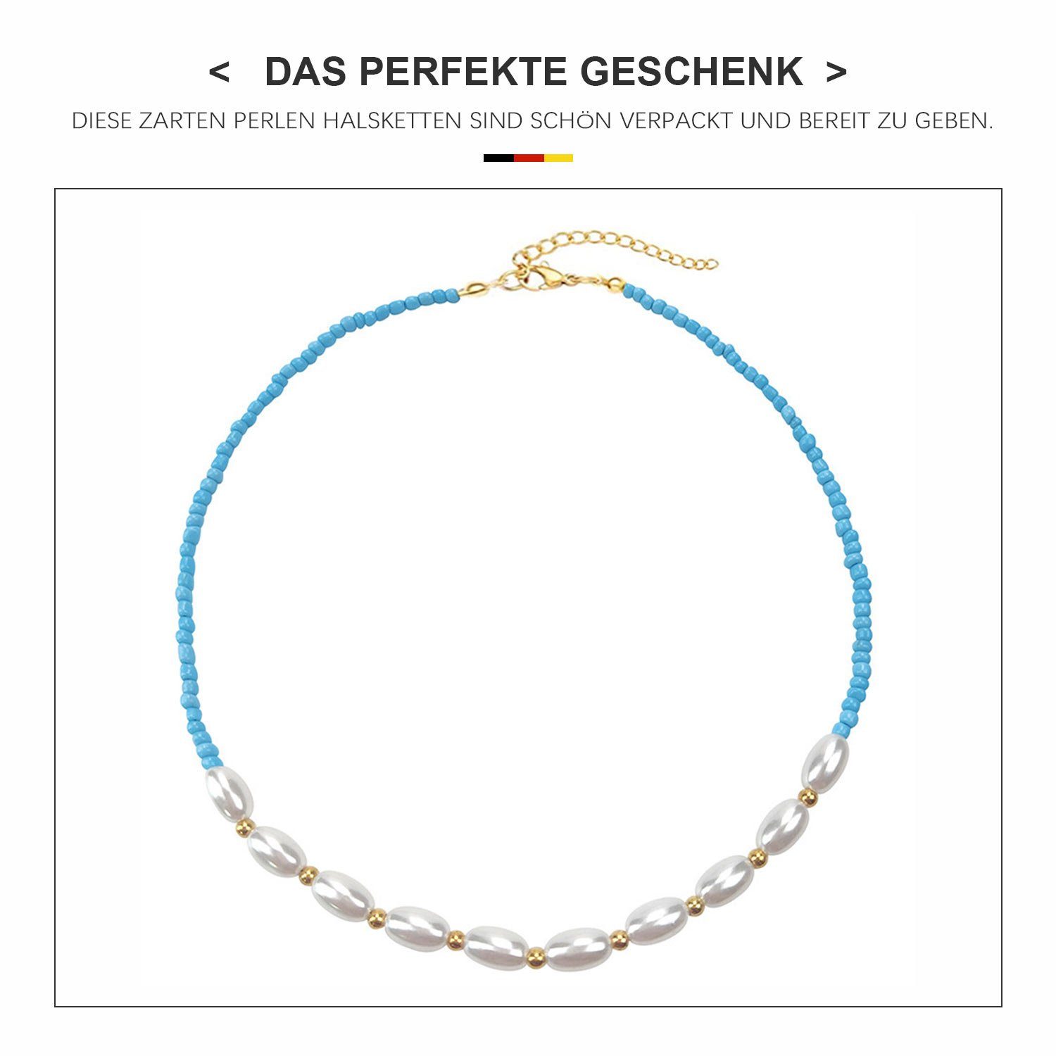 vergoldet Süßwasserperlen Layered für aus bunte 18K 3 Halsketten Edelstahl Halskette Frauen, Perlenkette Halskette MAGICSHE