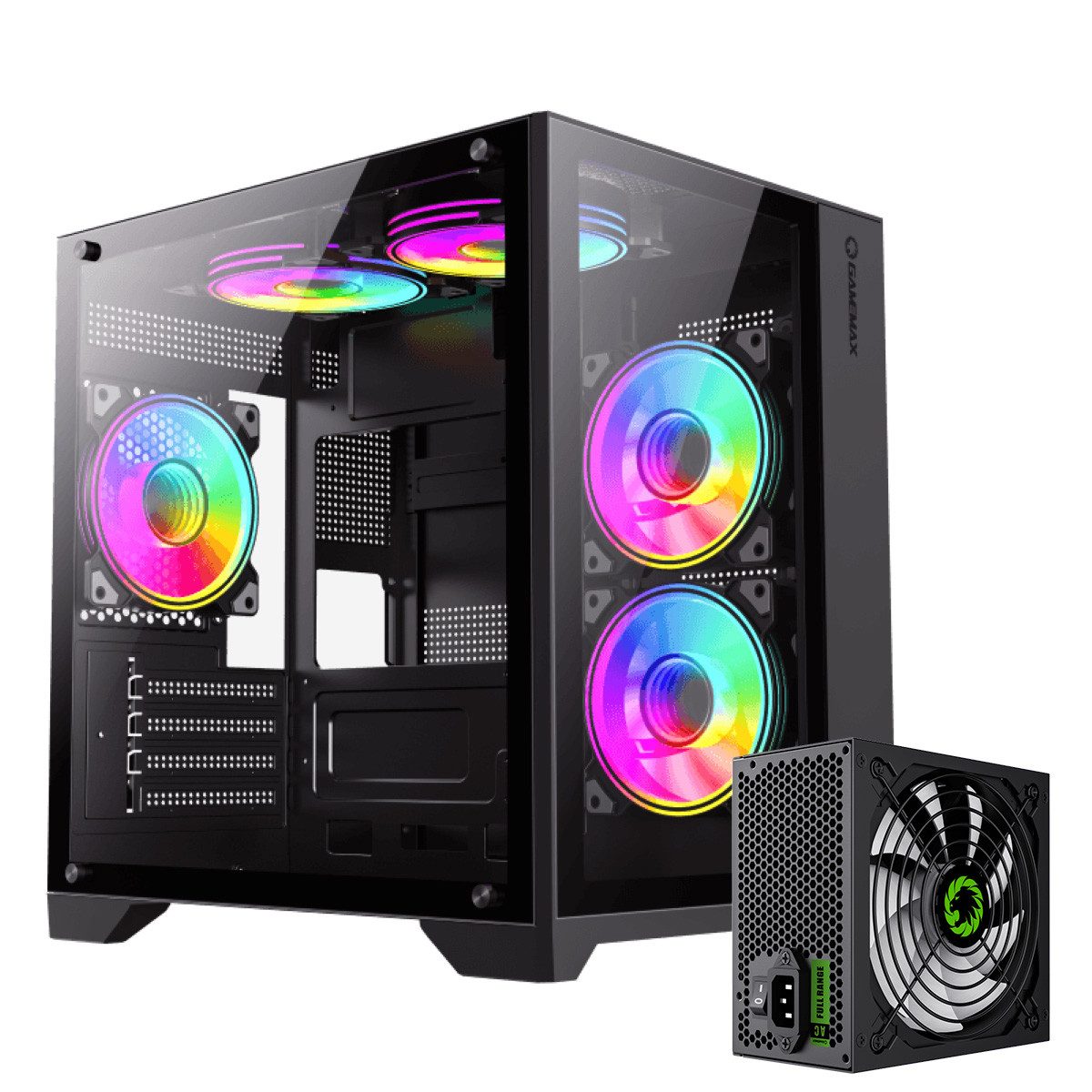 GAMEMAX Gaming-Gehäuse Infinity Mini BK, Mini-Tower, 1x USB 3.0, 2x USB 2.0, Audio, 750W 80+ Bronze Netzteil vorinstalliert