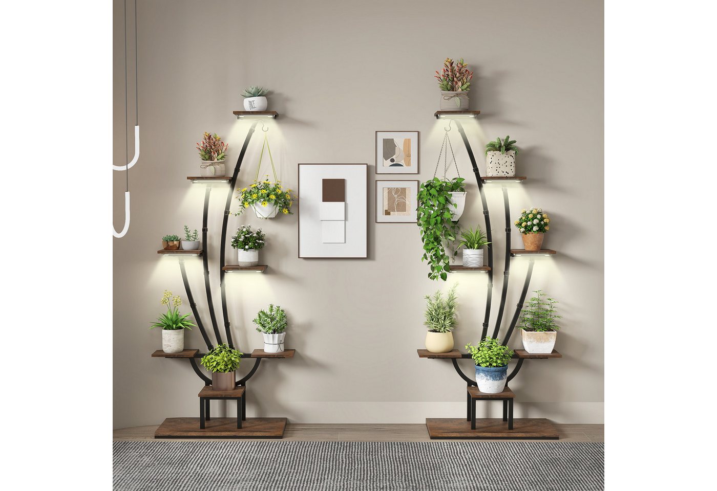 Thumbnail - COSTWAY Blumenständer (2 St), Pflanzenständer mit Wachstumslichtern Metall 156 cm