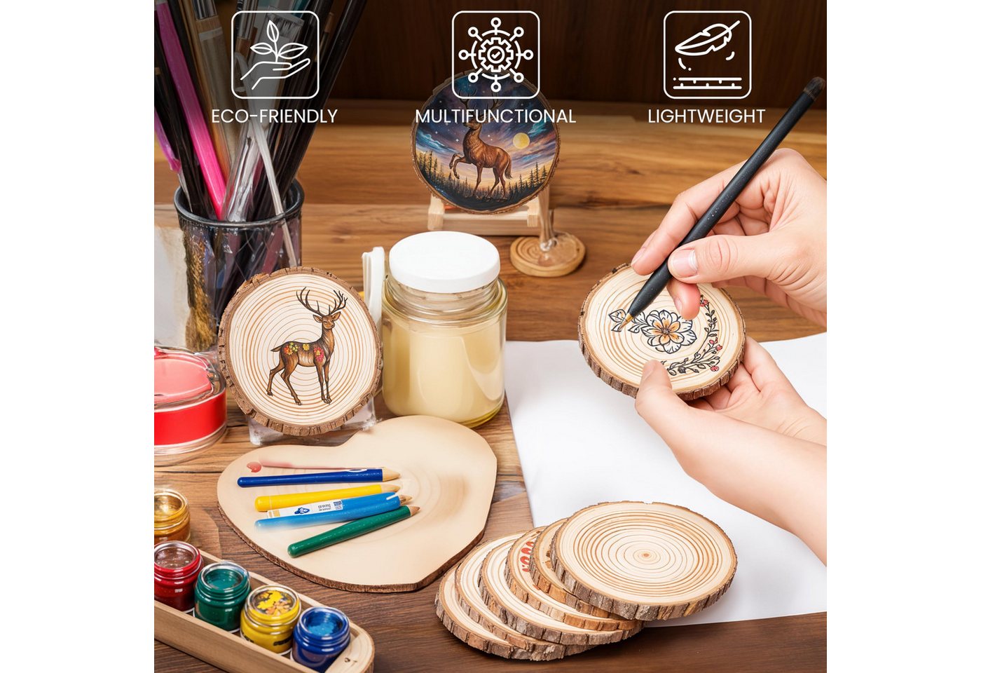 Thumbnail - Kurtzy Kantholz Holzscheiben für DIY Kunst und Weihnachtsdekoration, (50-tlg)