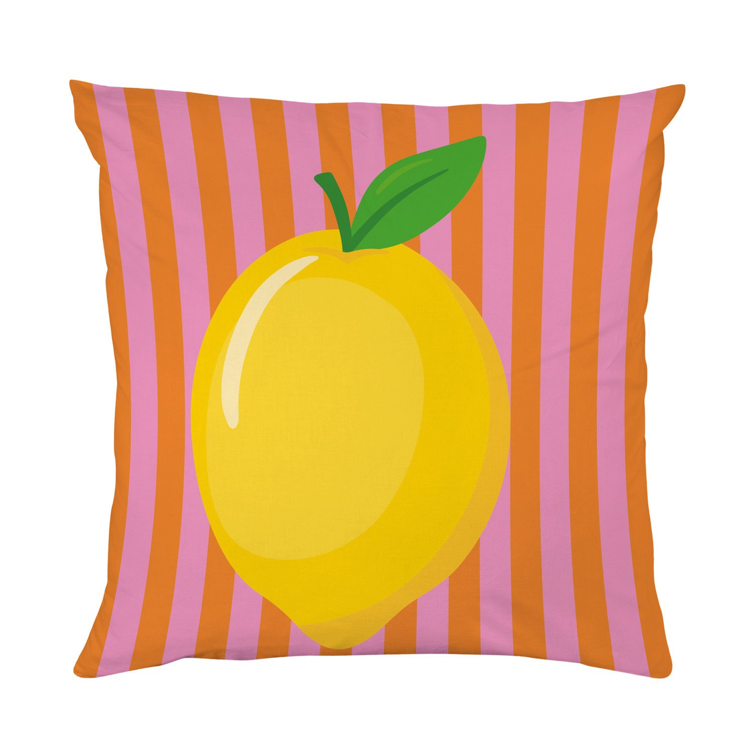queence Dekokissen Zitrone gestreift, Beidseitig bedruckte Kissenhülle, Kissen 40x40cm, inkl. Reißverschluss