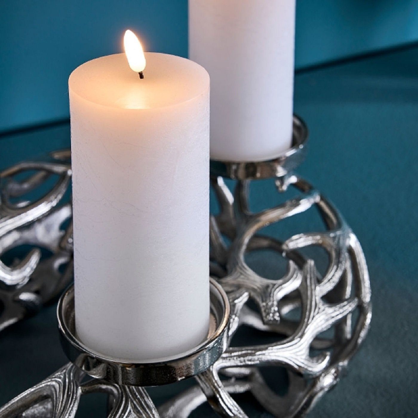 Werner Voß Stumpenkerze 4 Set LED Stumpen Kerzen weiß Deko Fernbedienung  Echtwachs Kerze dimmbar Timer