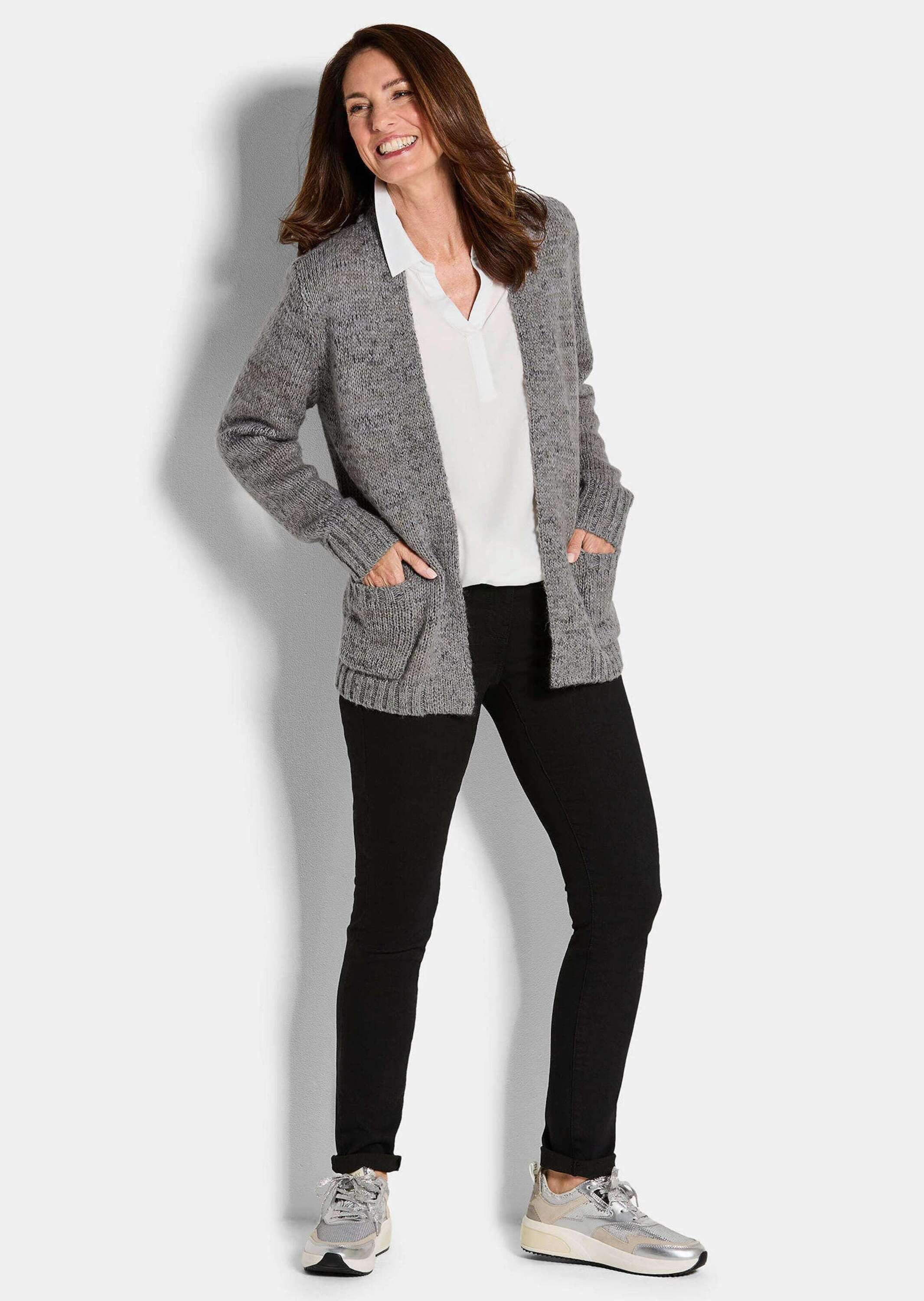 GOLDNER Strickjacke Kurzgröße: Langarm Melange-Cardigan, flauschig Weiche J günstig online kaufen