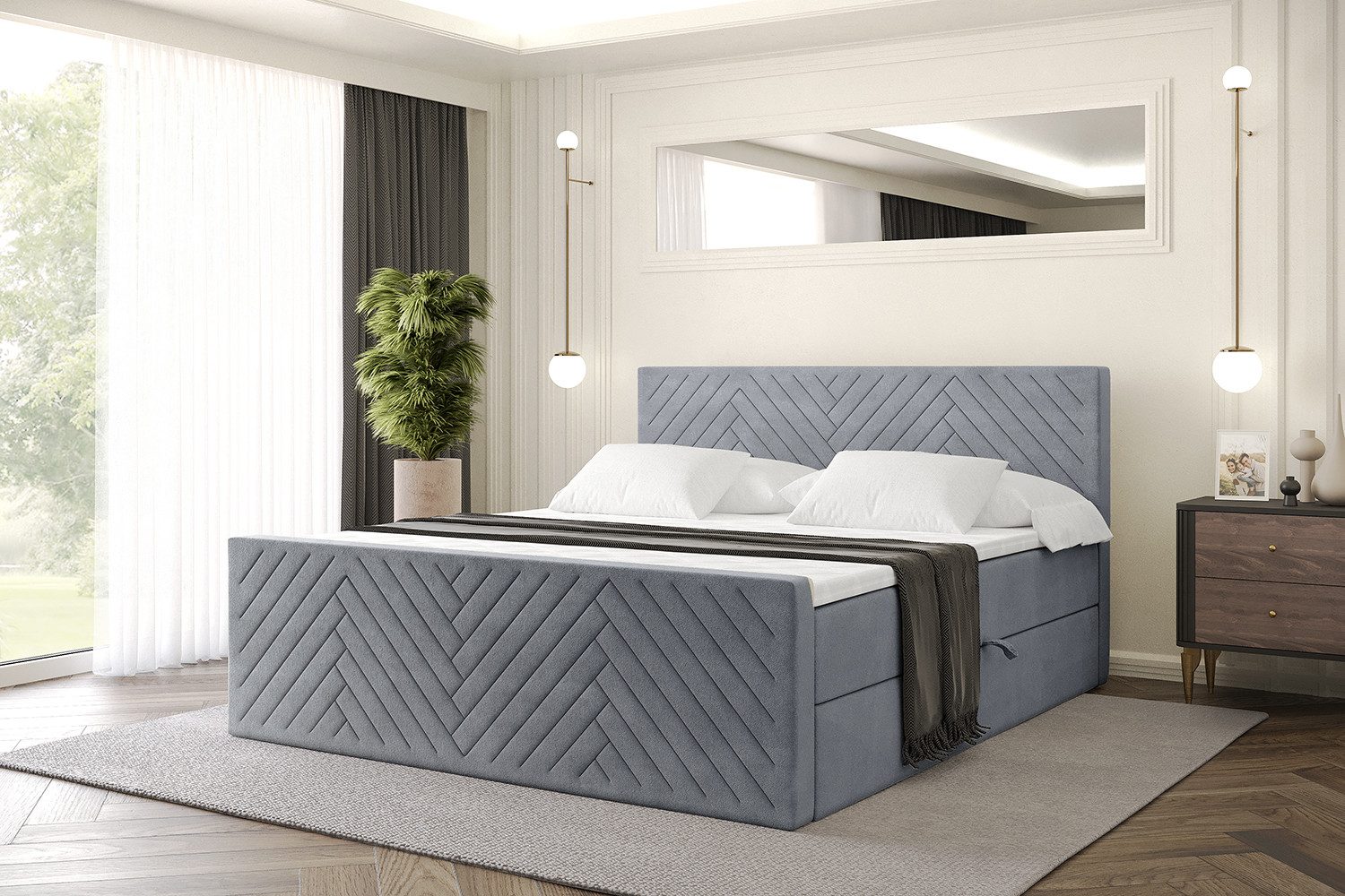 ALTDECOR Boxbett VEXA-Z (Multipocket-Matratze H4, H3 Matratze Bonellfederung, Topper, Kopfteil), Doppelbett mit Fußteil