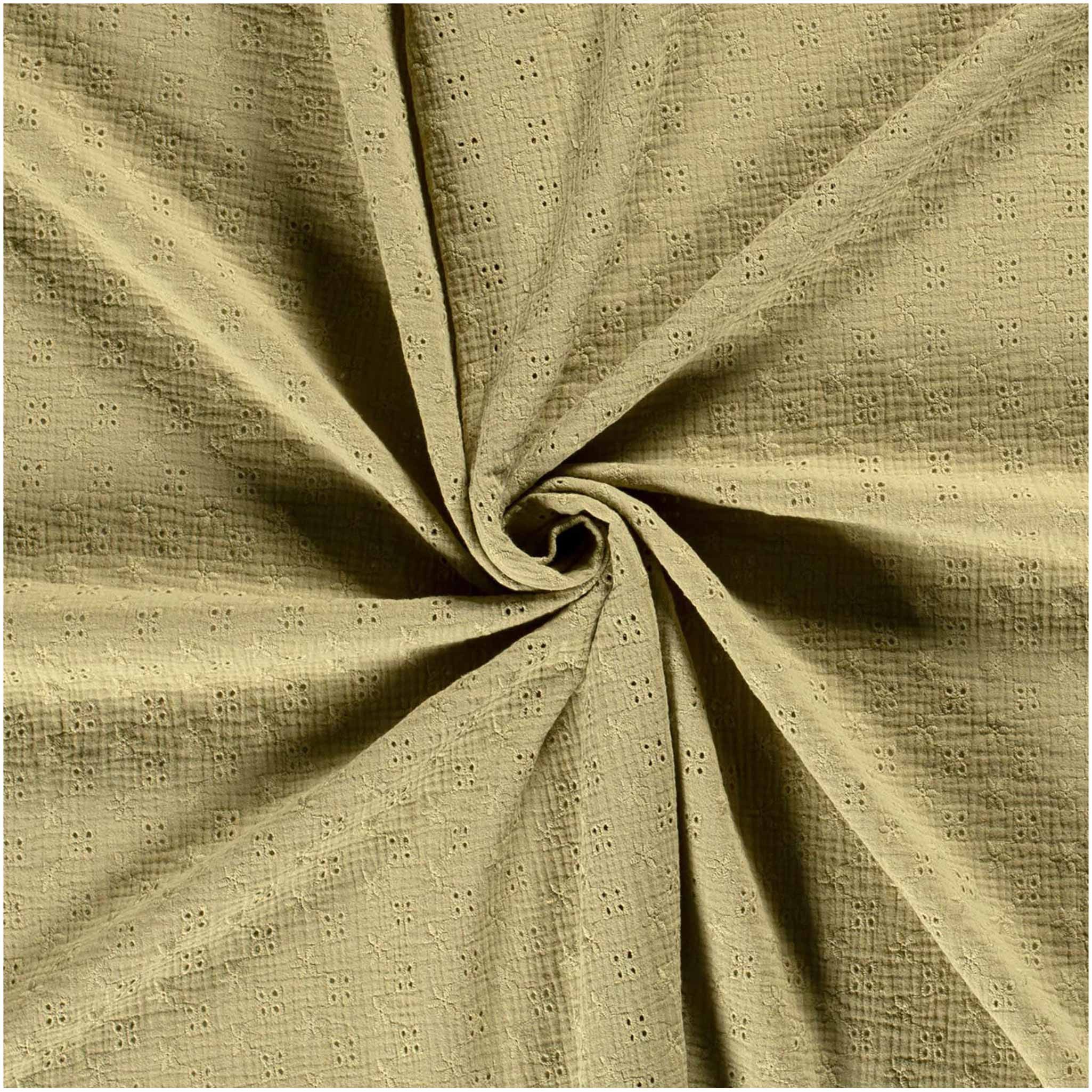 maDDma Stoff Musselin-Stoff gestickte Blumen ab 50x130cm uni Mulltuch, 026 - khaki