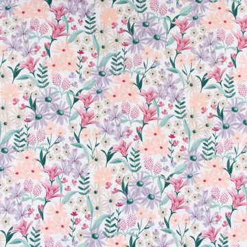 SCHÖNER LEBEN. Stoff Baumwolljersey Jerseystoff Digitaldruck Blumen weiß pastell 1,40m br, allergikergeeignet