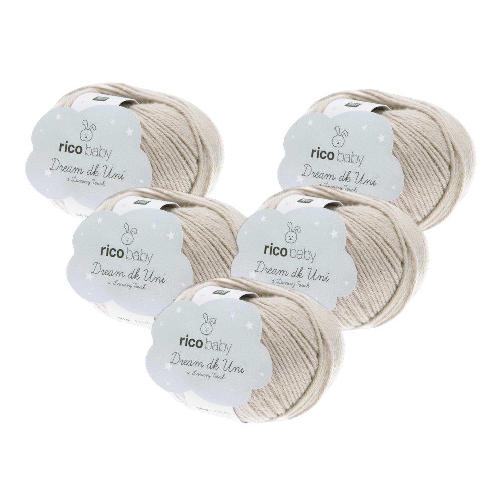 Rico Design 5 x RICO BABY DREAM DK UNI Häkelwolle, 230 m