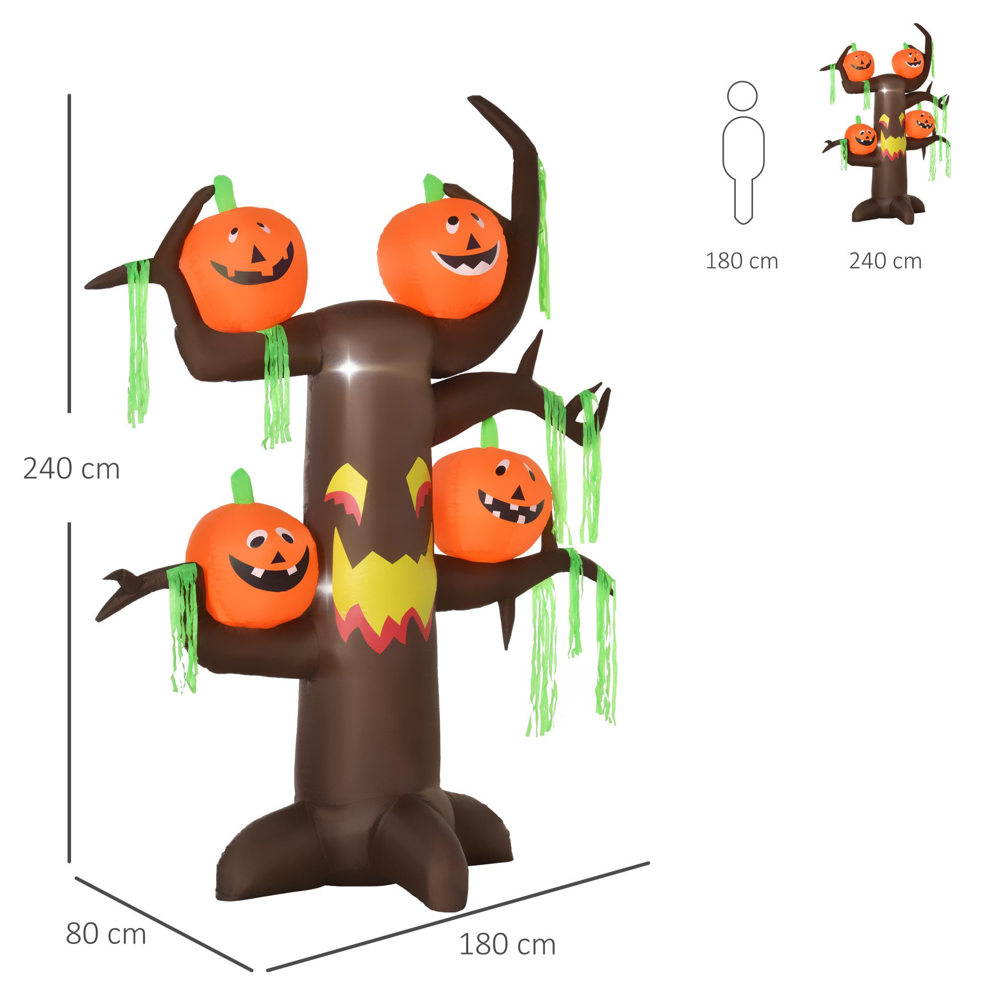 HOMCOM LED-Dekofigur Aufblasbarer Spukbaum Kürbis (Halloween-Deko, 1 St., Aufblasbarer Spukbaum), Polyester, 180 x 80 x 240cm