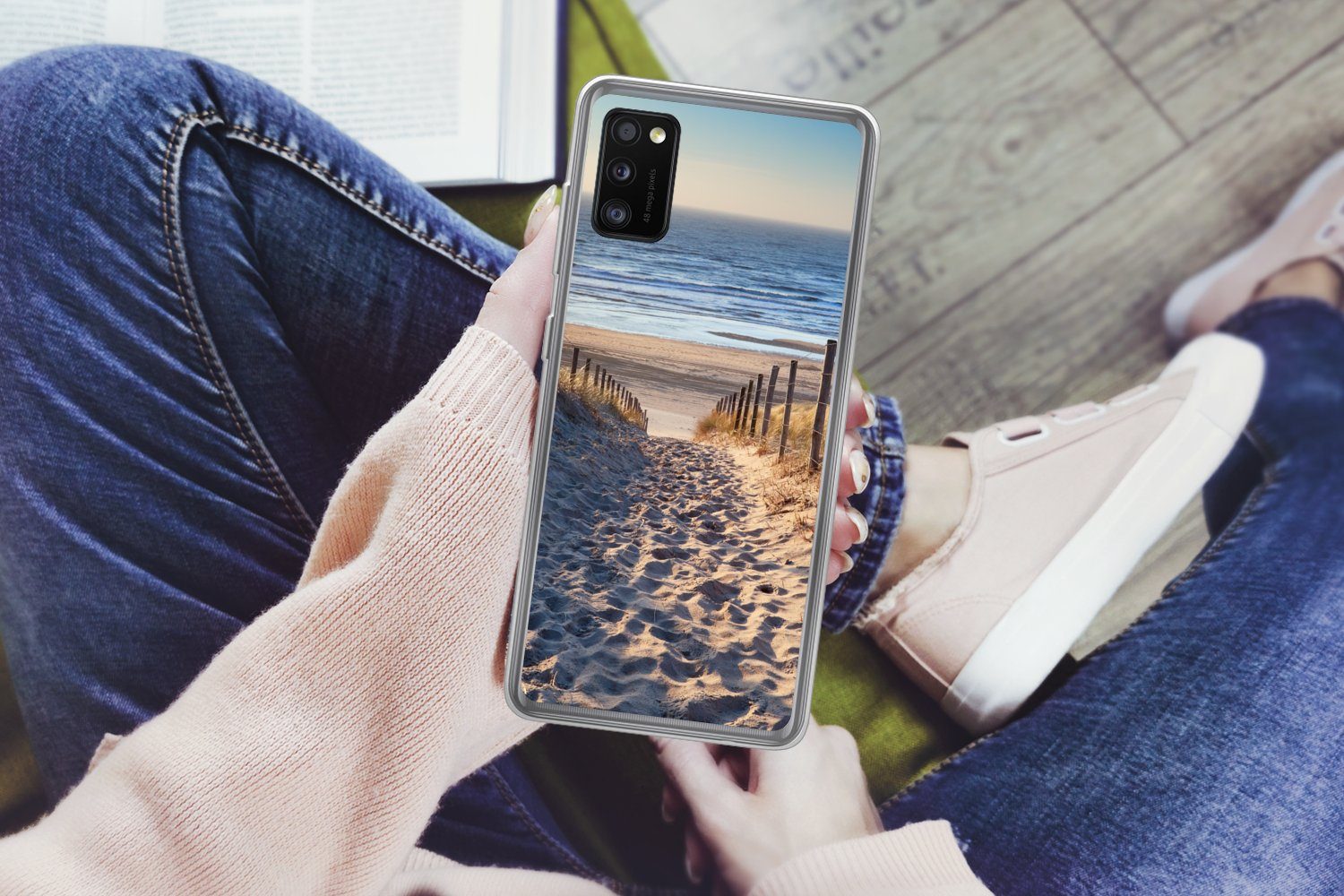 MuchoWow Handyhülle für Samsung Galaxy A41 Strand - Meer - Niederlande - Dünen - Sonne, Smartphone-Bumper, Print, Handy Schutzhülle Dünn