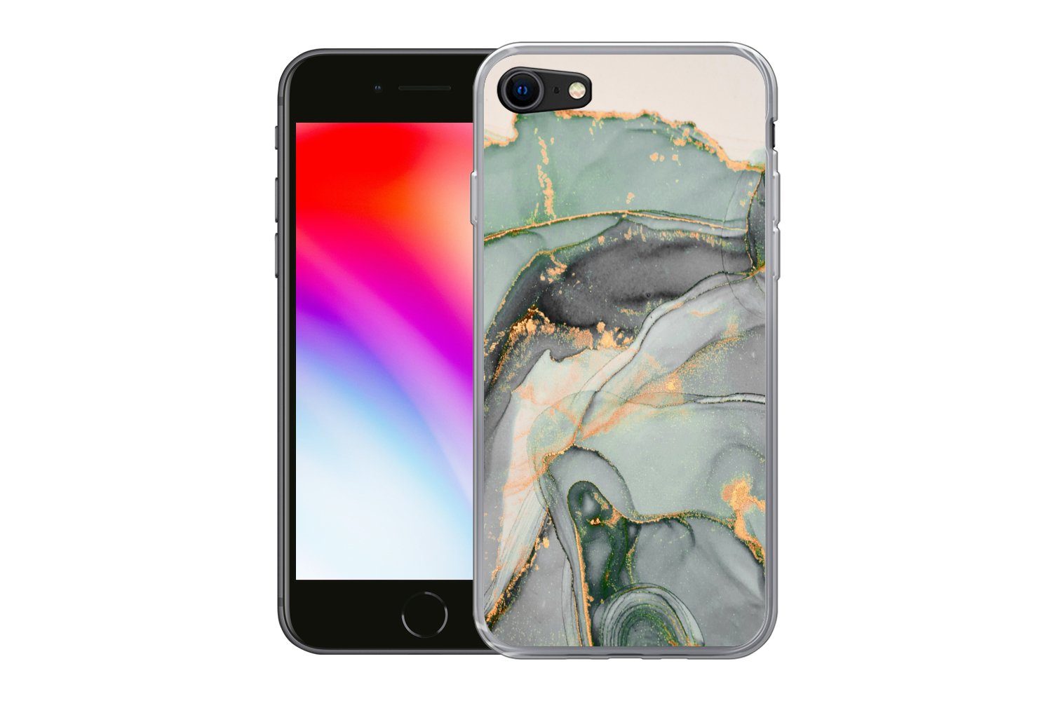 MuchoWow Handyhülle für Apple iPhone 7 Gold - Marmor - Grün - Luxus - Glitzer - Marmoropti, Smartphone-Bumper, Print, Handy Schutzhülle Dünn