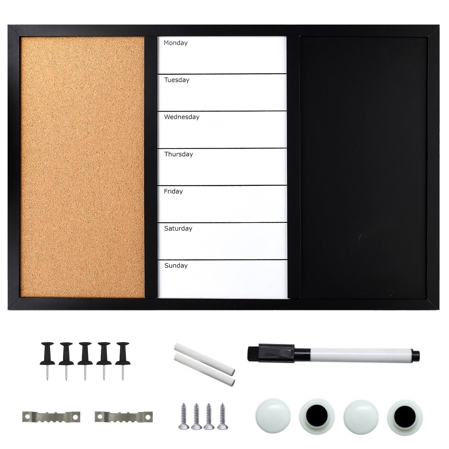 Intirilife Magnettafel, (13-tlg), 3in1 Kombitafel Kreidetafel Whiteboard Pinnwand Magnettafel 60x40cm