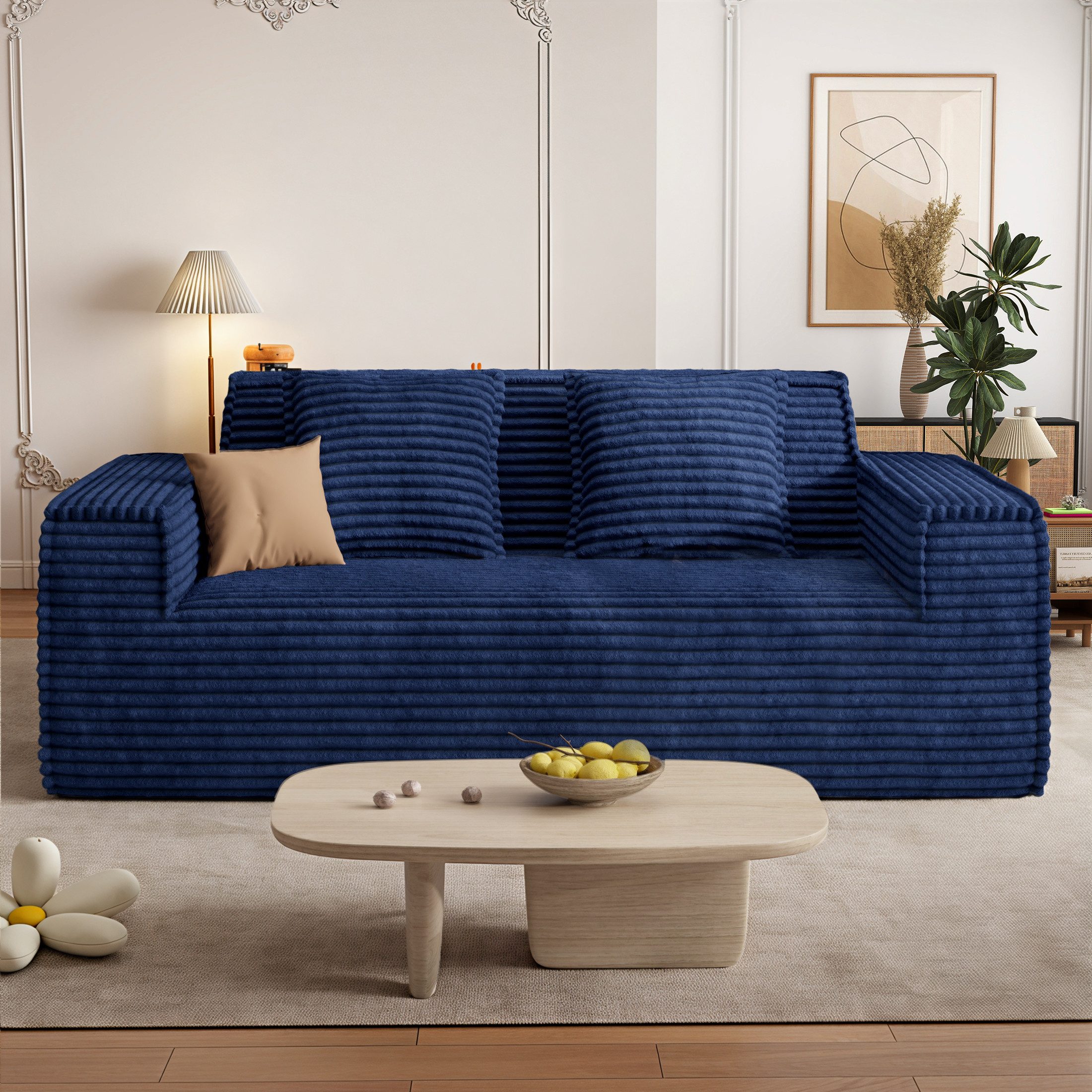 Aivermeil Sofa 2-3-Sitzer Kord-Sofa, montagefrei, 1 Teile, All-in-One Cloud-Sofa mit 2 Kissen für Wohn- & Schlafzimmer