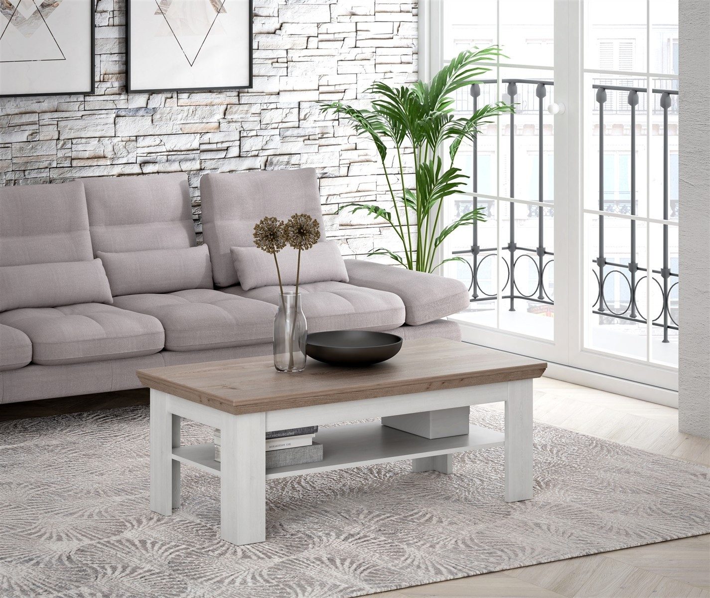freiraum Couchtisch ILOPPA, mit Ablage, in Schnee / Nelson Eiche Dekor - 120,6x45,3x60,4cm (BxHxT)