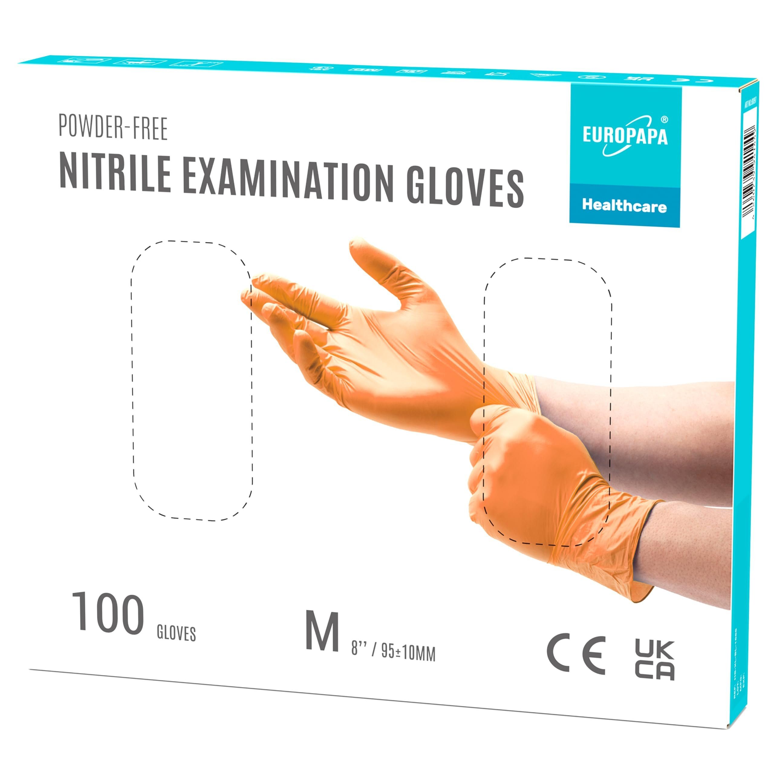 EUROPAPA Nitril-Handschuhe Medical Einmalhandschuhe Untersuchungshandschuhe (100 Stück, puderfrei ohne Latex, Gummihandschuhe) unsteril latexfrei disposible gloves